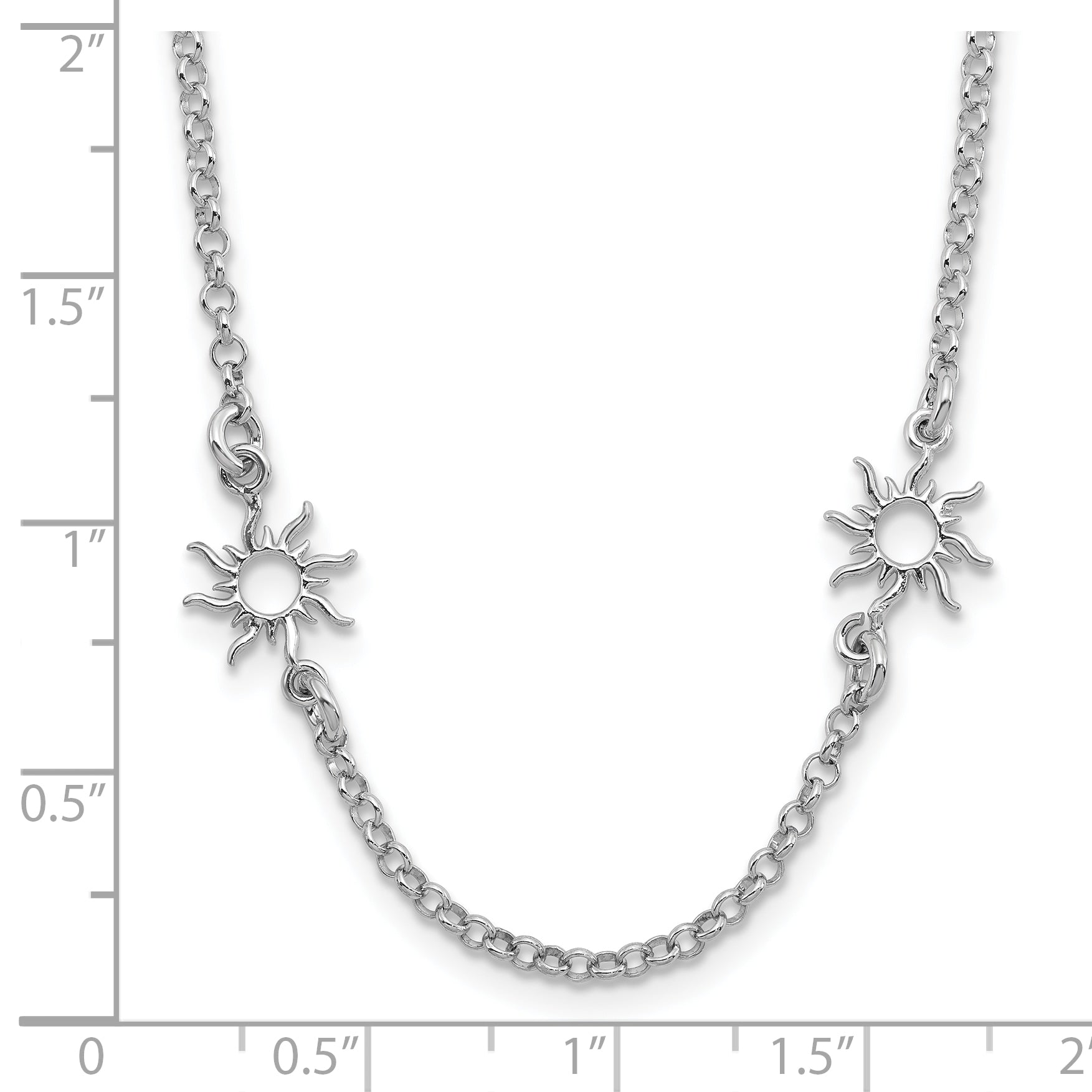 Sterling Silver Rhodium-plated Polished Suns w/1in ext. Necklace