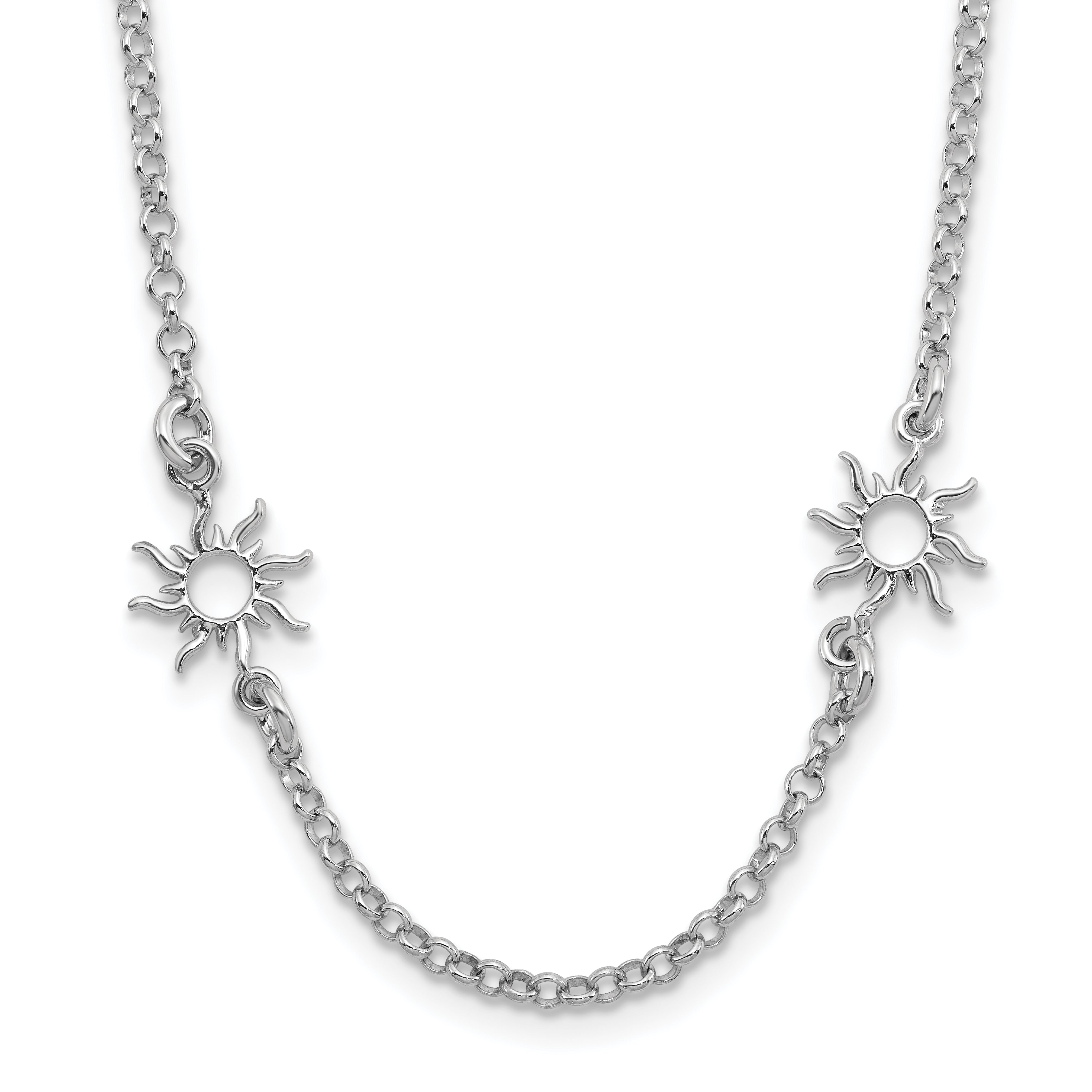 Sterling Silver Rhodium-plated Polished Suns w/1in ext. Necklace