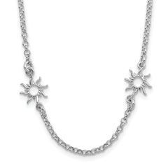 Sterling Silver Rhodium-plated Polished Suns w/1in ext. Necklace