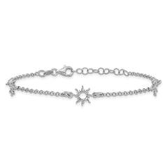 Sterling Silver Rh-plated Polished Suns w/1in ext. Bracelet