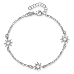 Sterling Silver Rh-plated Polished Suns w/1in ext. Bracelet