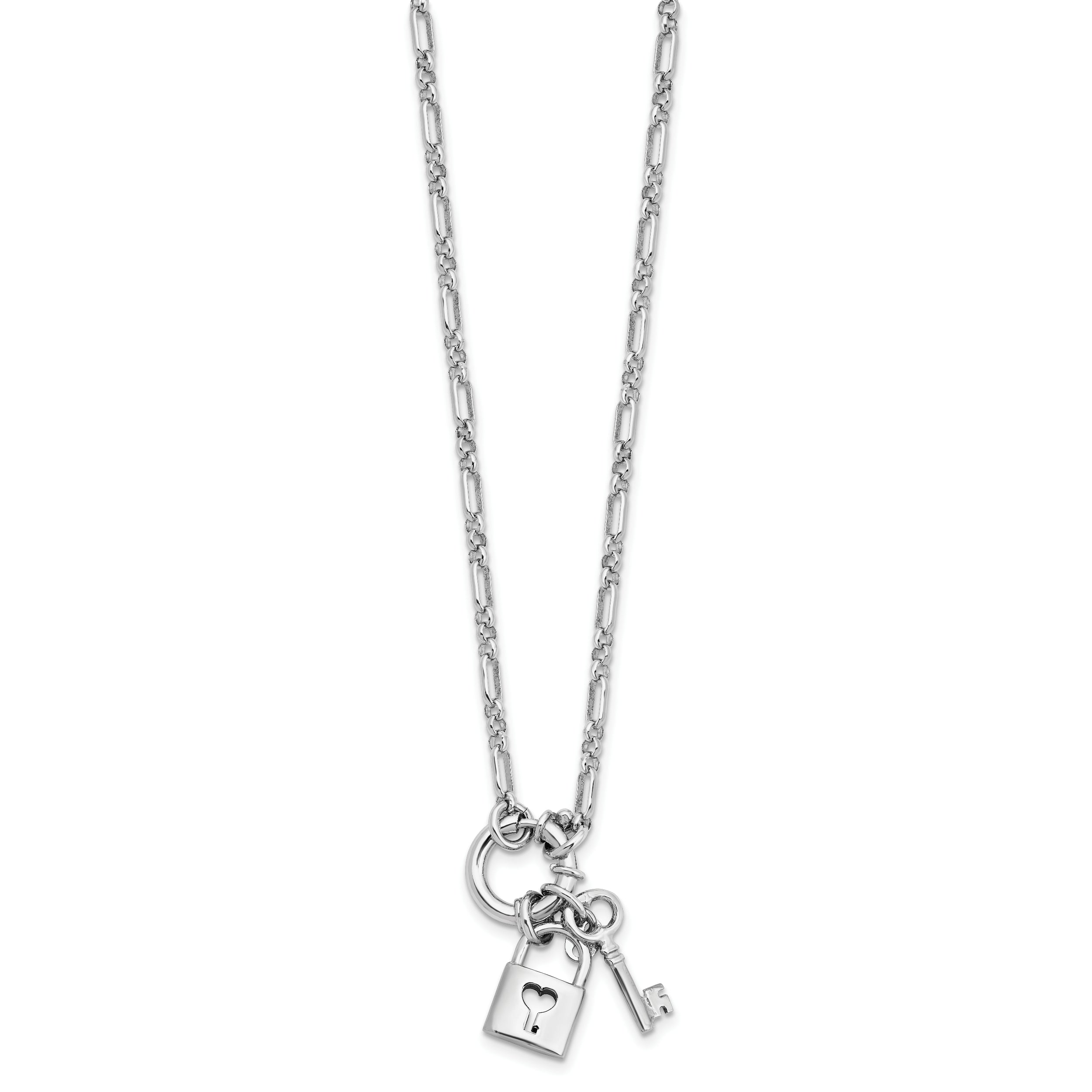 Sterling Silver Rhodium-plated Polished Lock and Key Necklace