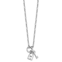 Sterling Silver Rhodium-plated Polished Lock and Key Necklace