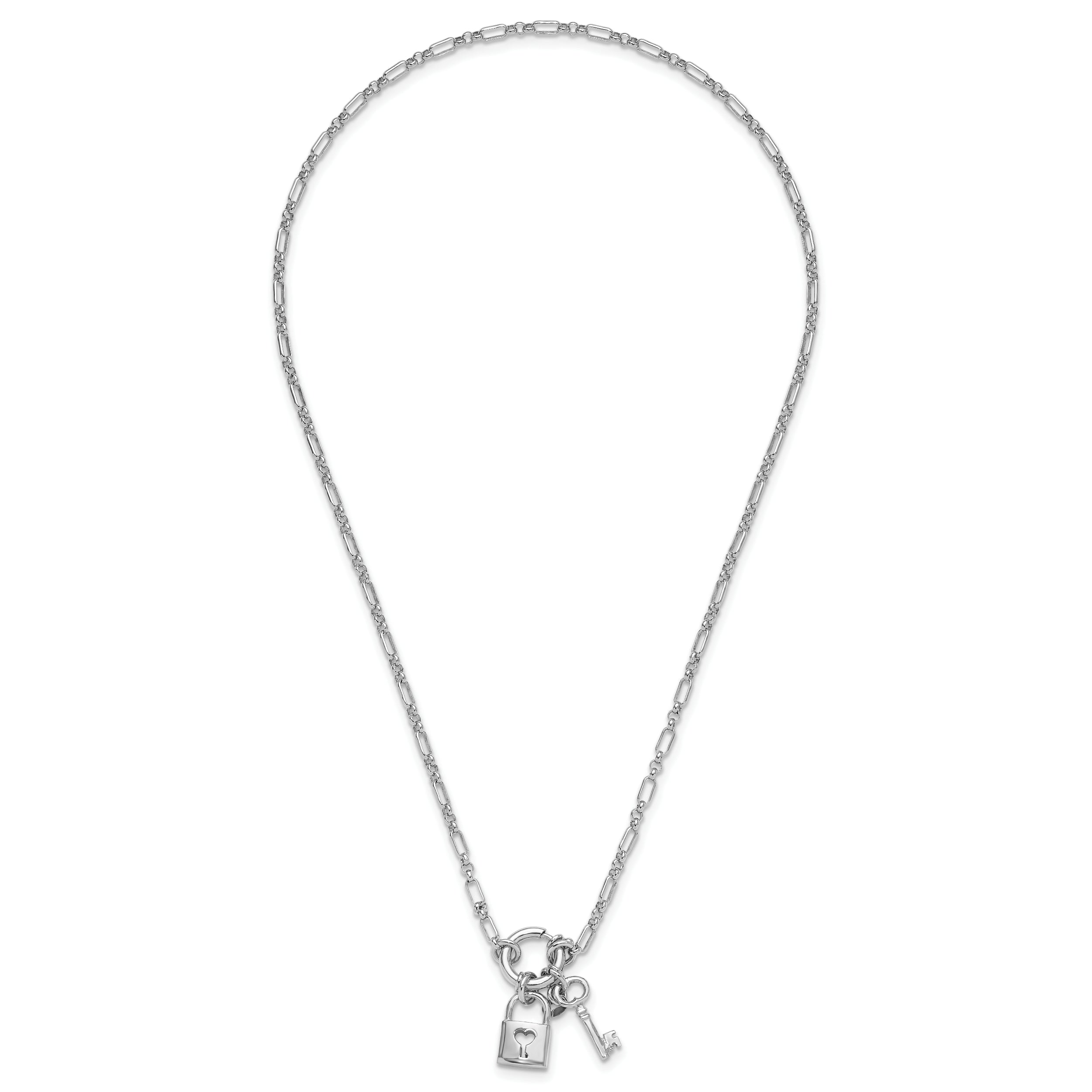 Sterling Silver Rhodium-plated Polished Lock and Key Necklace