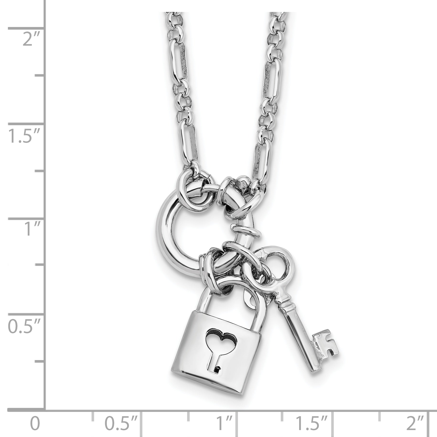 Sterling Silver Rhodium-plated Polished Lock and Key Necklace