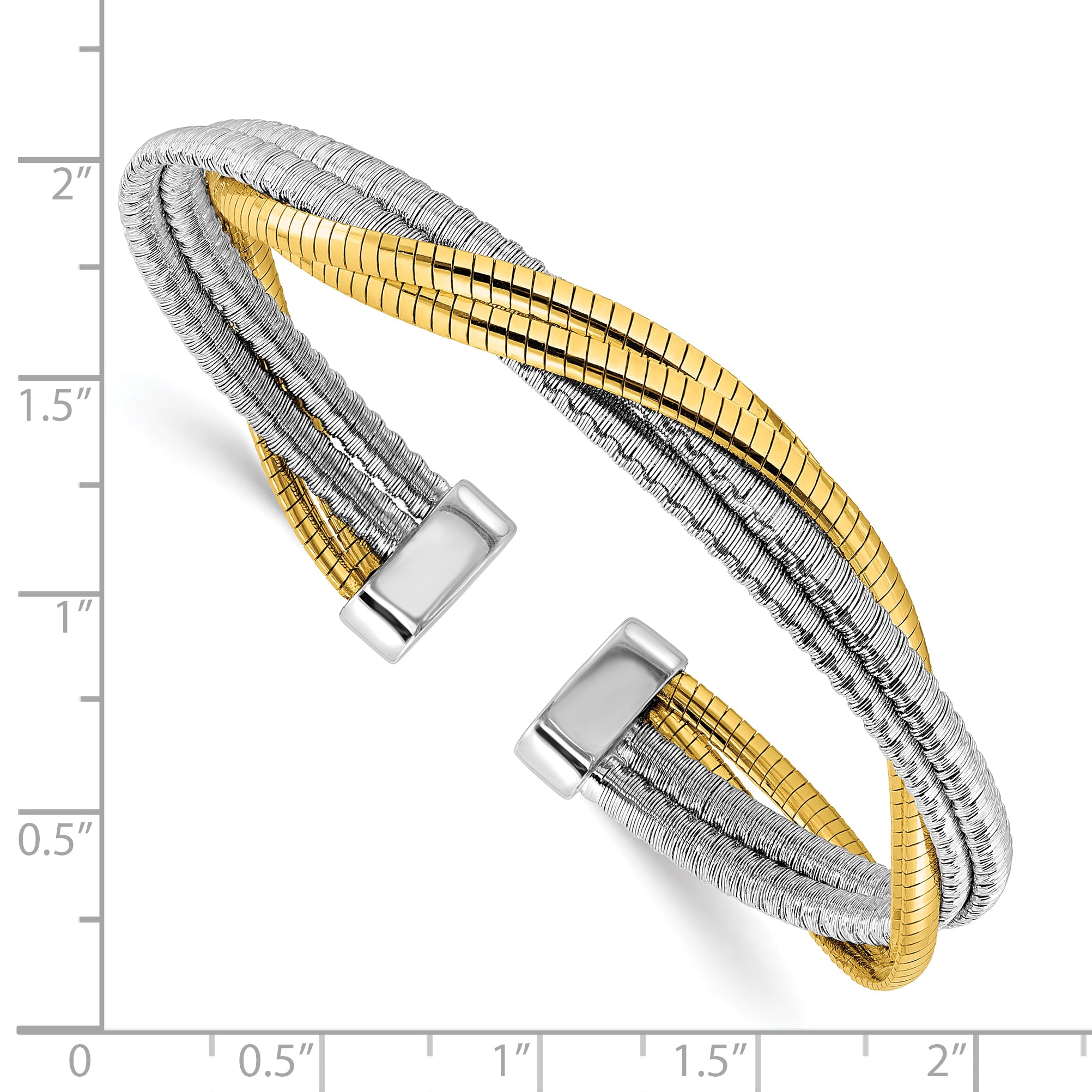 Sterling Silver Rhod/Gold-plat Polished Wrapped Twist Cuff Bangle