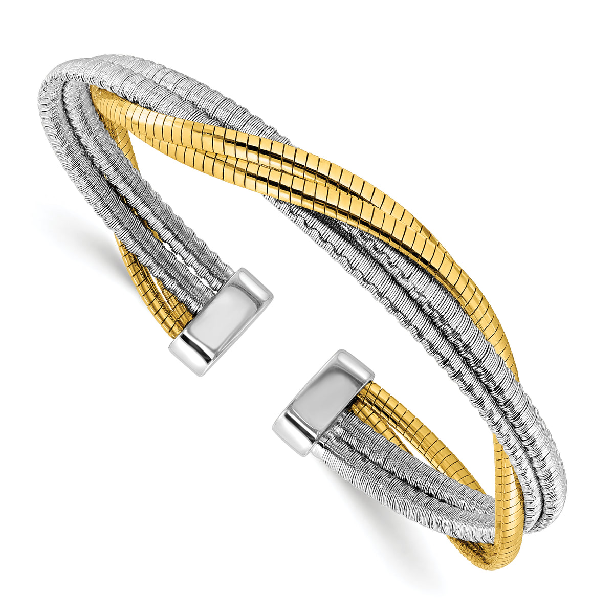 Sterling Silver Rhod/Gold-plat Polished Wrapped Twist Cuff Bangle