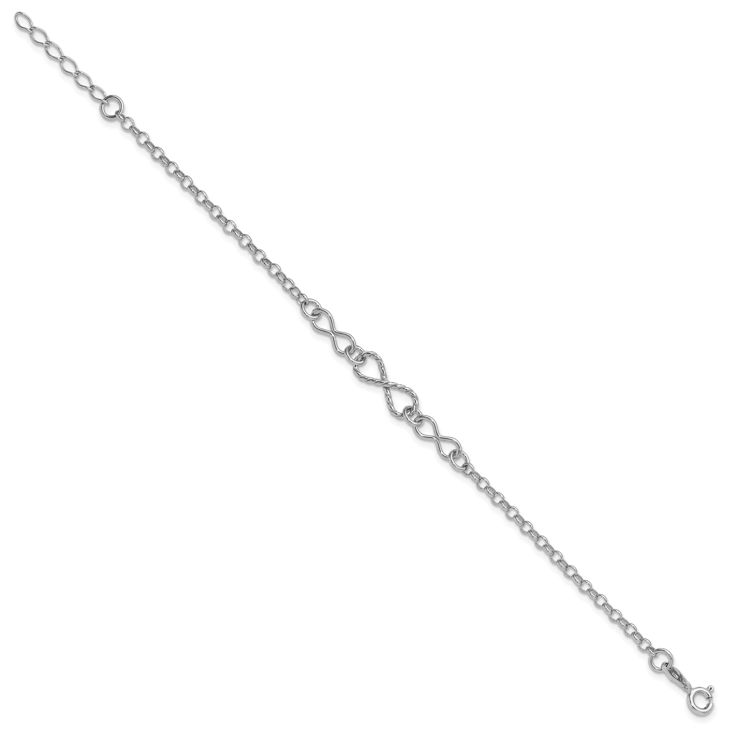 Sterling Silver Rhodium-plated Twisted Infinity w/1in ext. Bracele