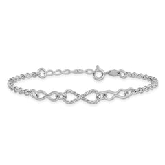 Sterling Silver Rhodium-plated Twisted Infinity w/1in ext. Bracele