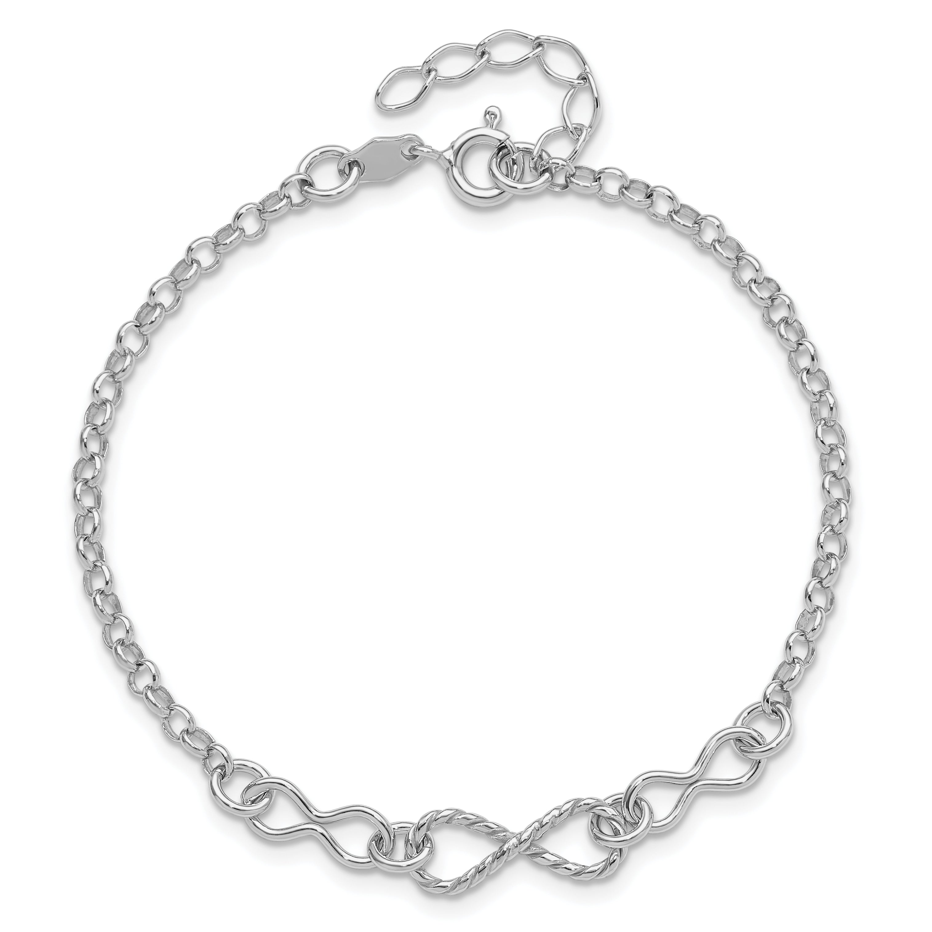 Sterling Silver Rhodium-plated Twisted Infinity w/1in ext. Bracele