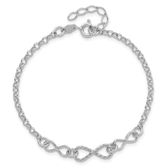 Sterling Silver Rhodium-plated Twisted Infinity w/1in ext. Bracele