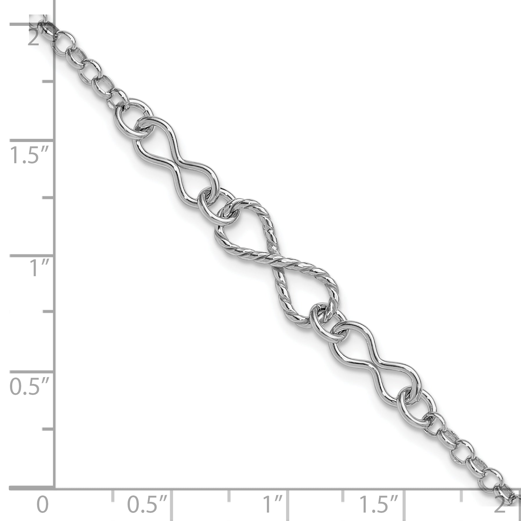 Sterling Silver Rhodium-plated Twisted Infinity w/1in ext. Bracele