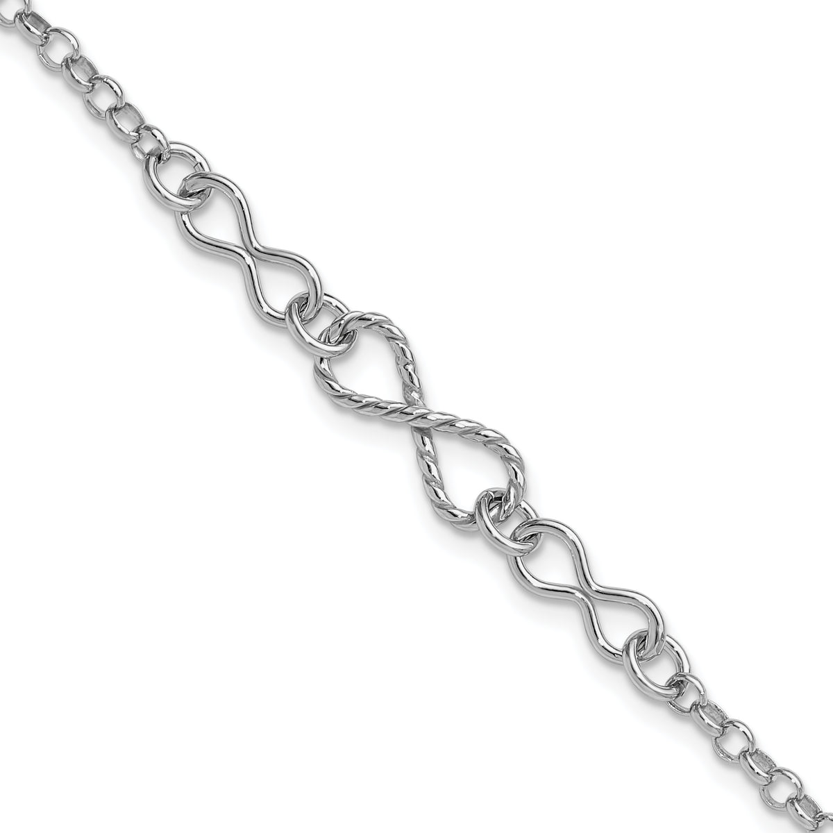 Sterling Silver Rhodium-plated Twisted Infinity w/1in ext. Bracele