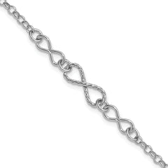 Sterling Silver Rhodium-plated Twisted Infinity w/1in ext. Bracele