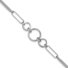 Sterling Silver Rhod-plated 2-Strand with 1in ext. Fancy Bracelet