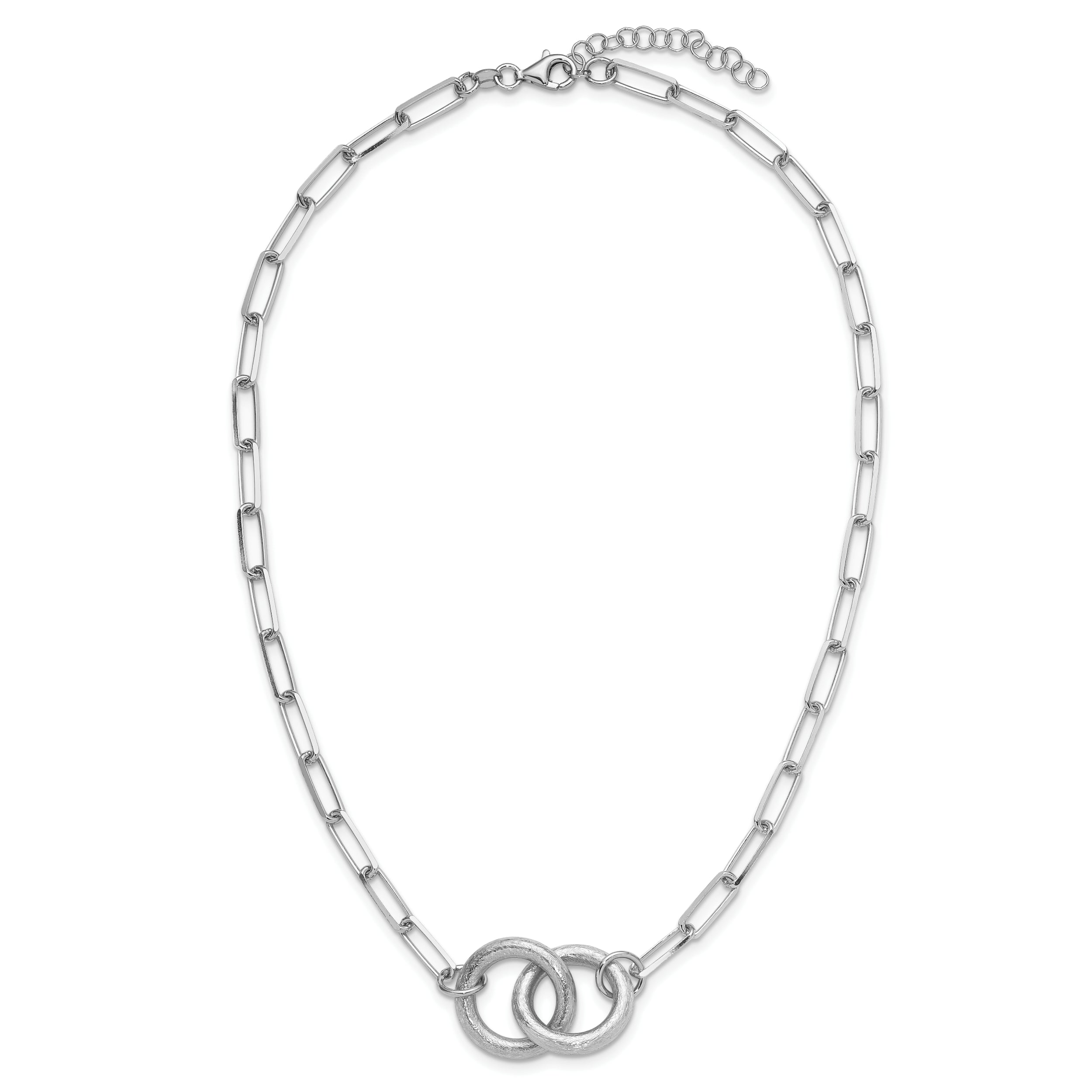 Sterling Silver Rhodium-plated Fancy Link w/1.75in ext. Necklace