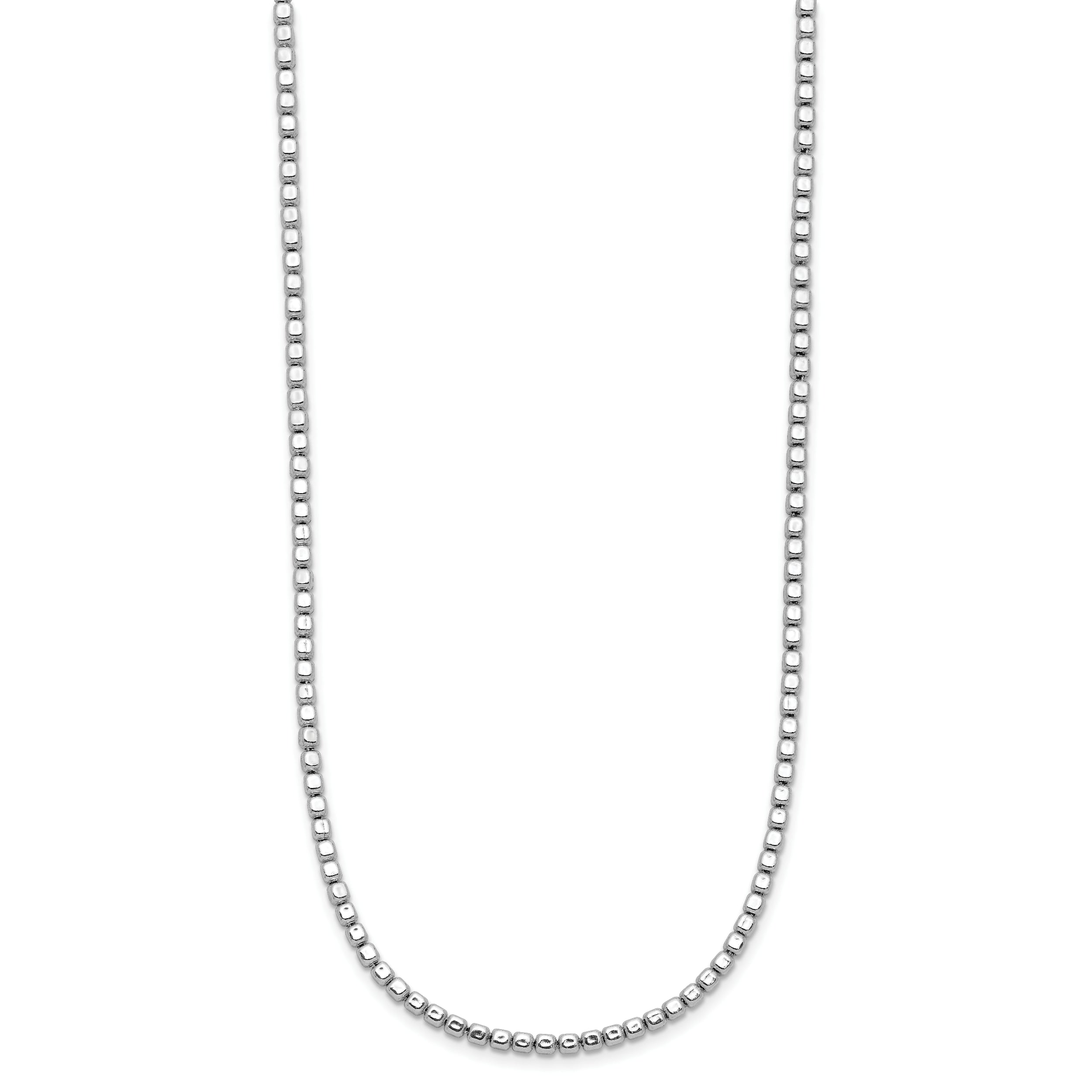 Sterling Silver Rhodium-plated Beaded with 2in ext. Necklace