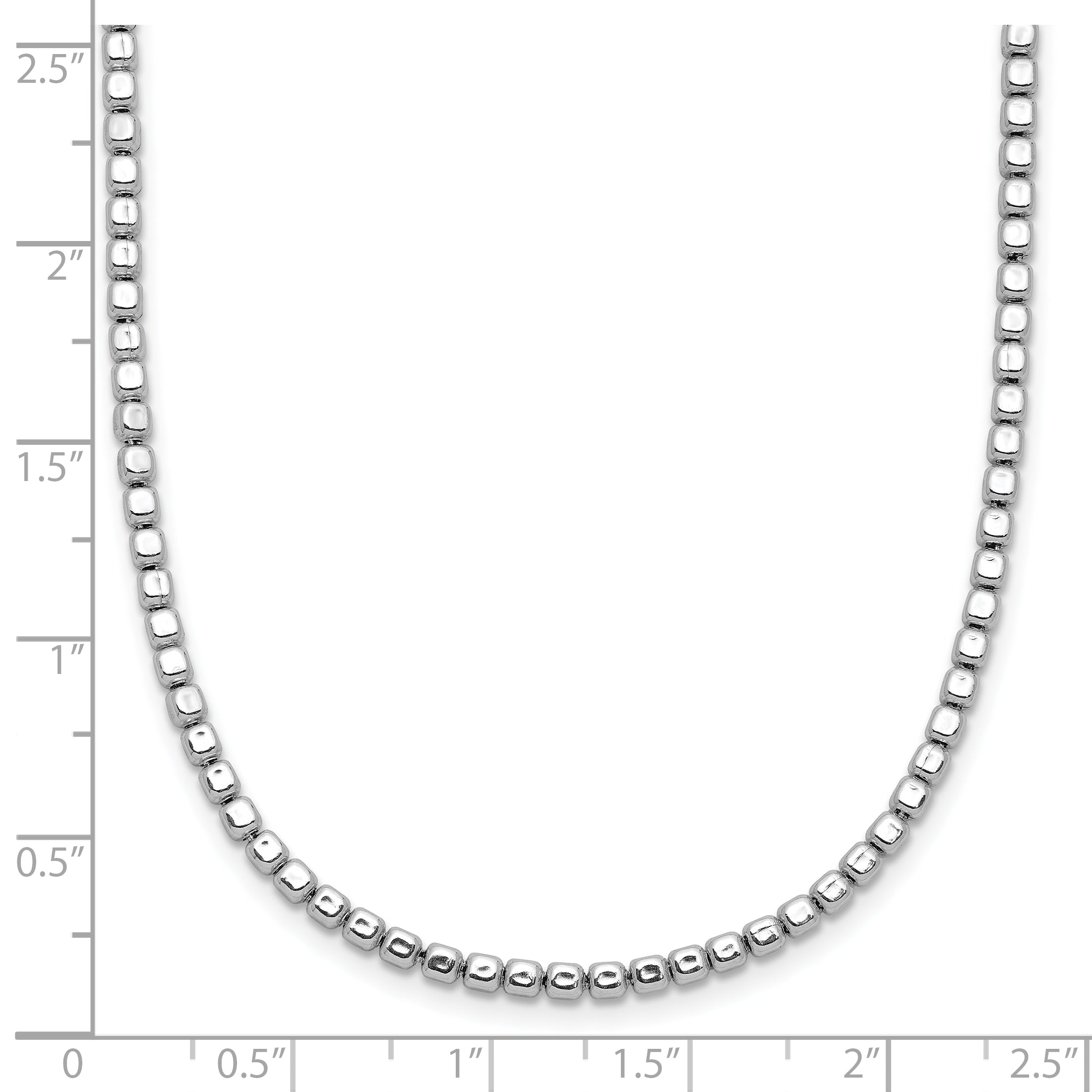 Sterling Silver Rhodium-plated Beaded with 2in ext. Necklace