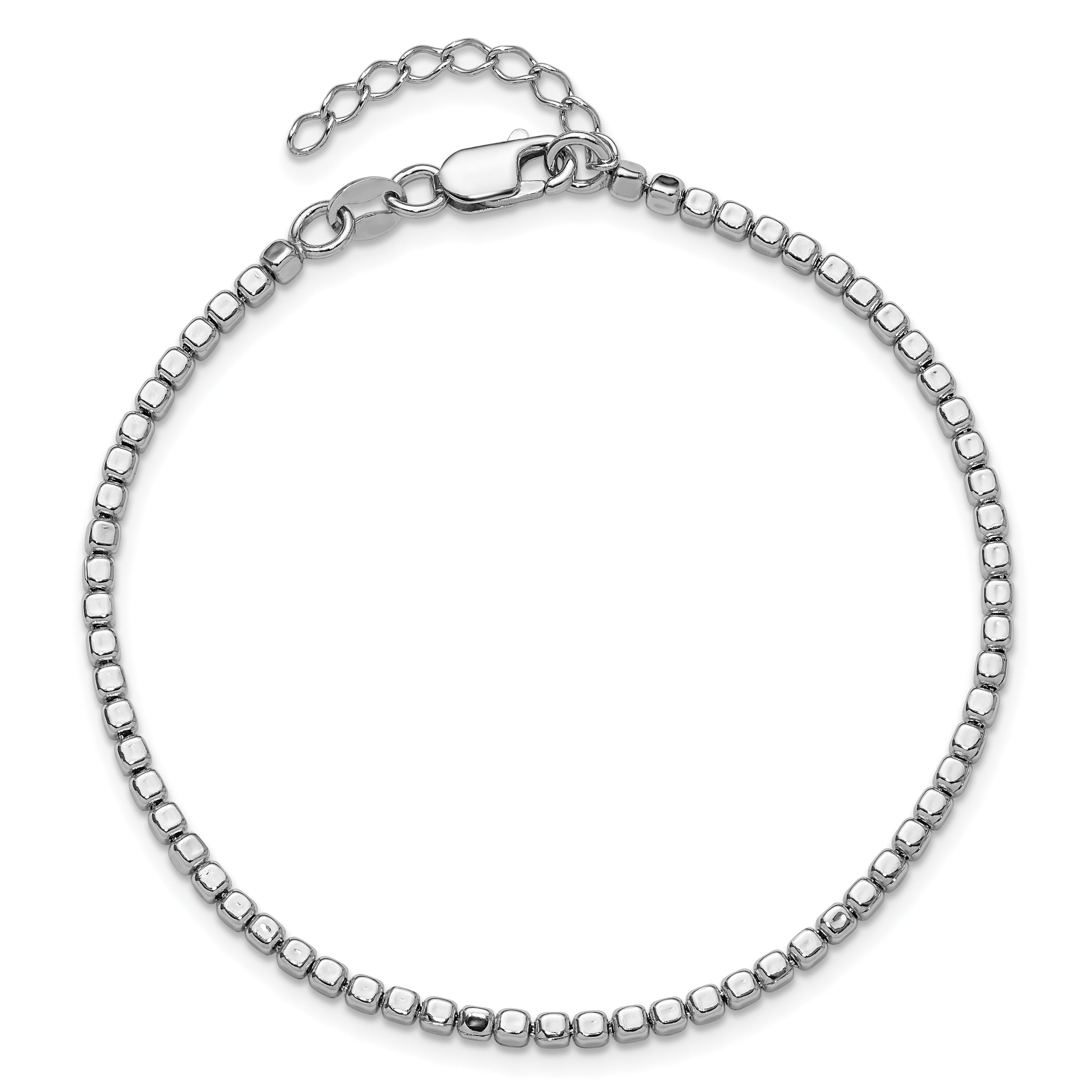 Sterling Silver Rhodium-plated Beaded with 1in ext. Bracelet