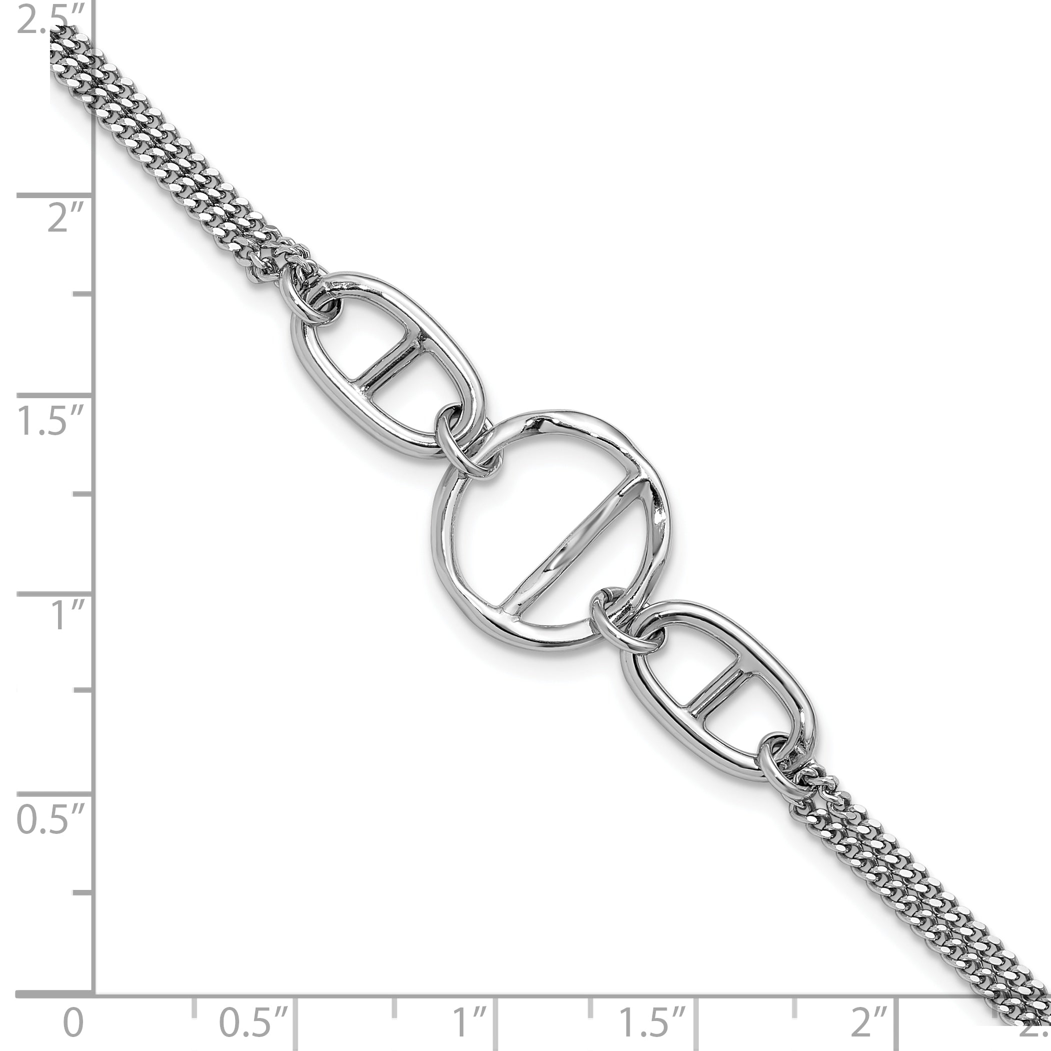 SS Rh-plated Polished 2-strand w/Link Accent w/1in ext. Bracelet