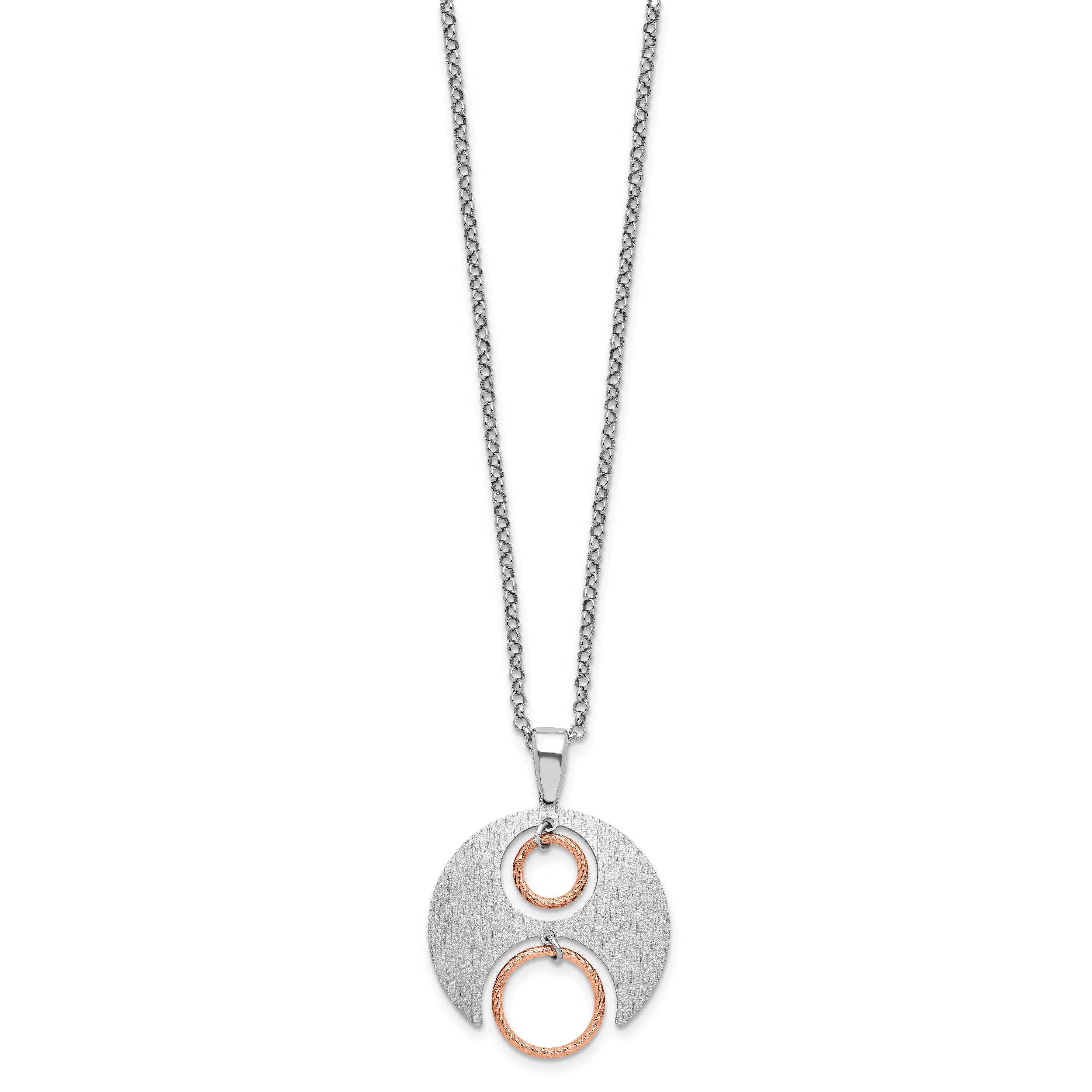 Sterling Silver Rh/Rose gold-plat Polish/Brushed w/1in ext. Neckla