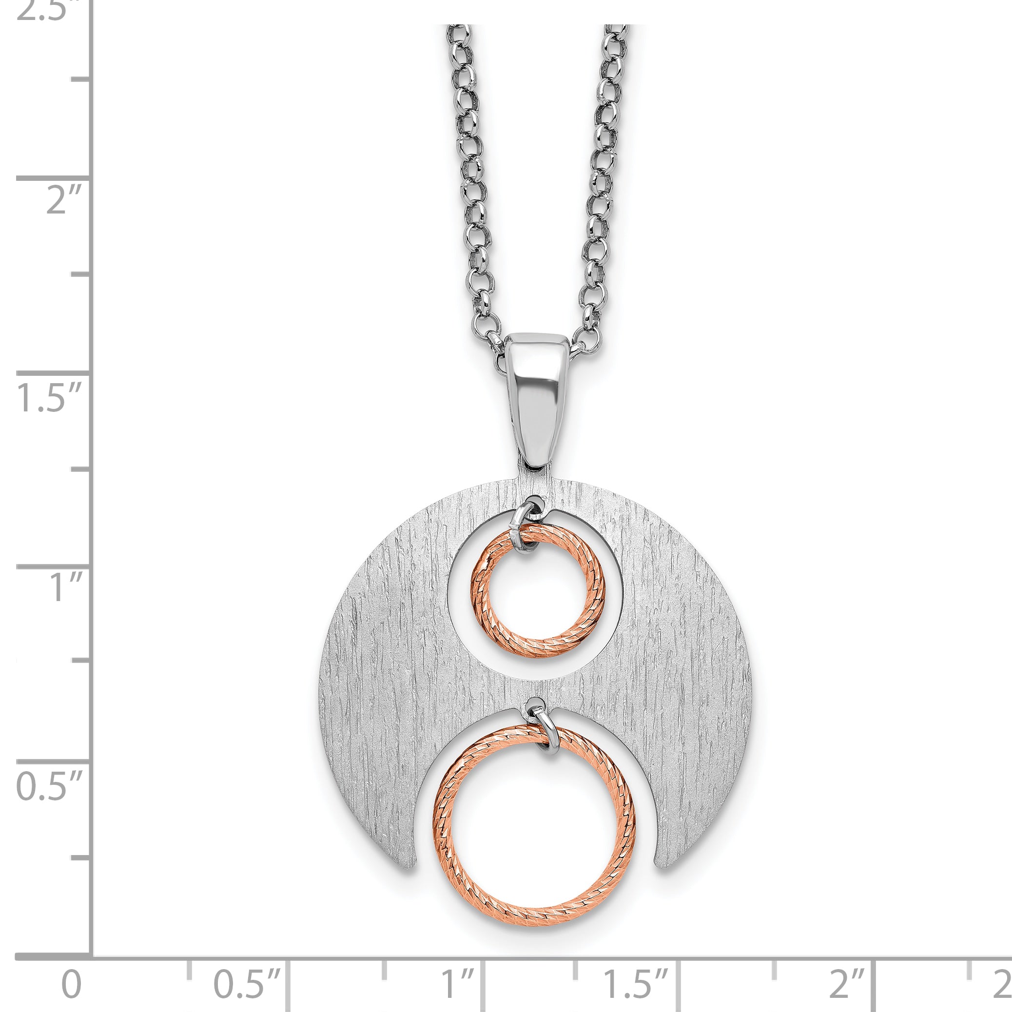 Sterling Silver Rh/Rose gold-plat Polish/Brushed w/1in ext. Neckla