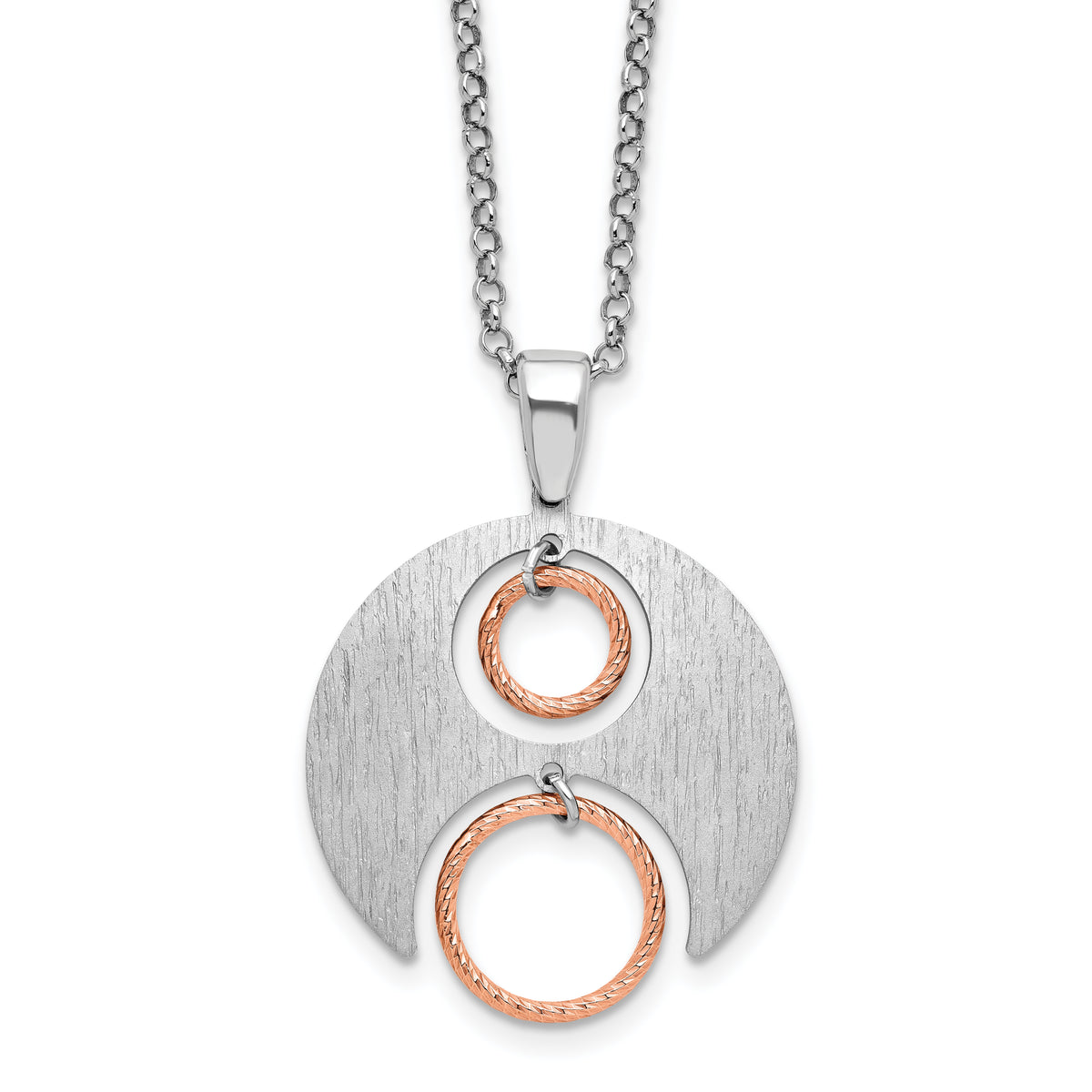 Sterling Silver Rh/Rose gold-plat Polish/Brushed w/1in ext. Neckla