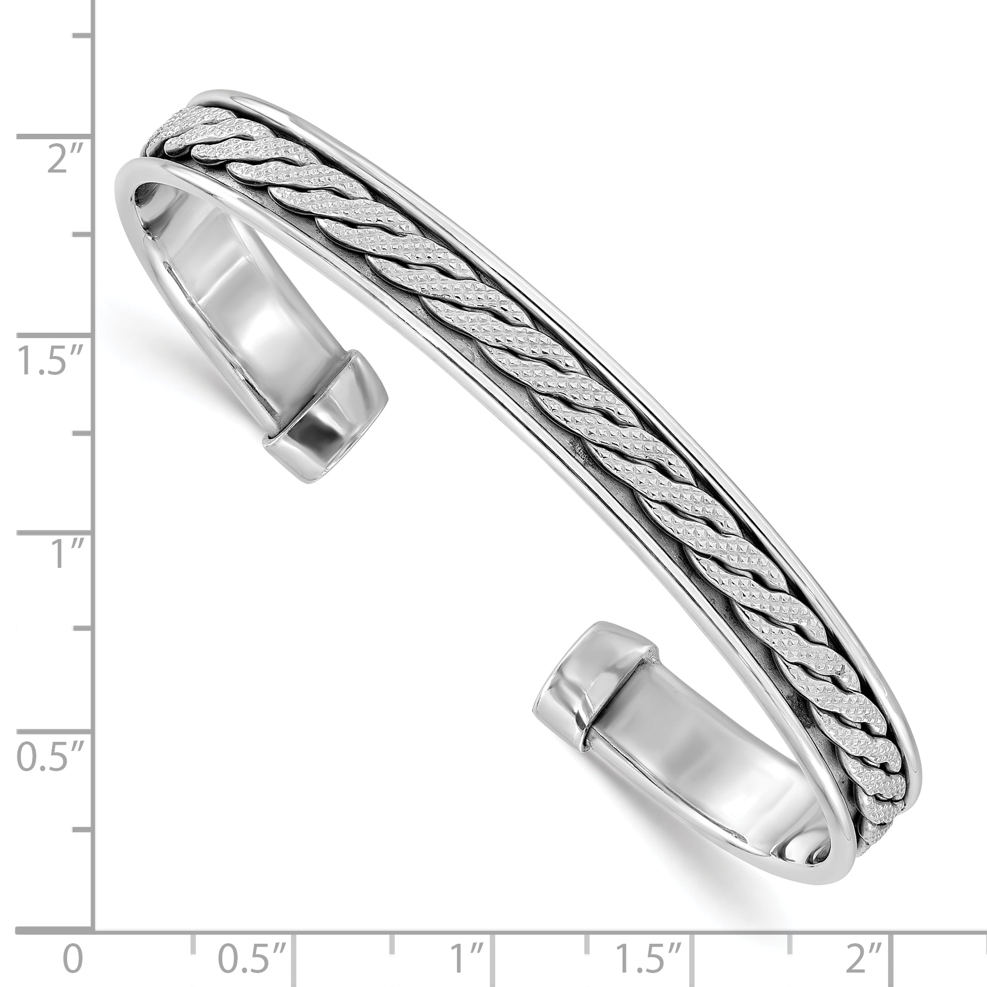 Sterling Silver Rhodium-plated Polished/Braided Cuff Bangle