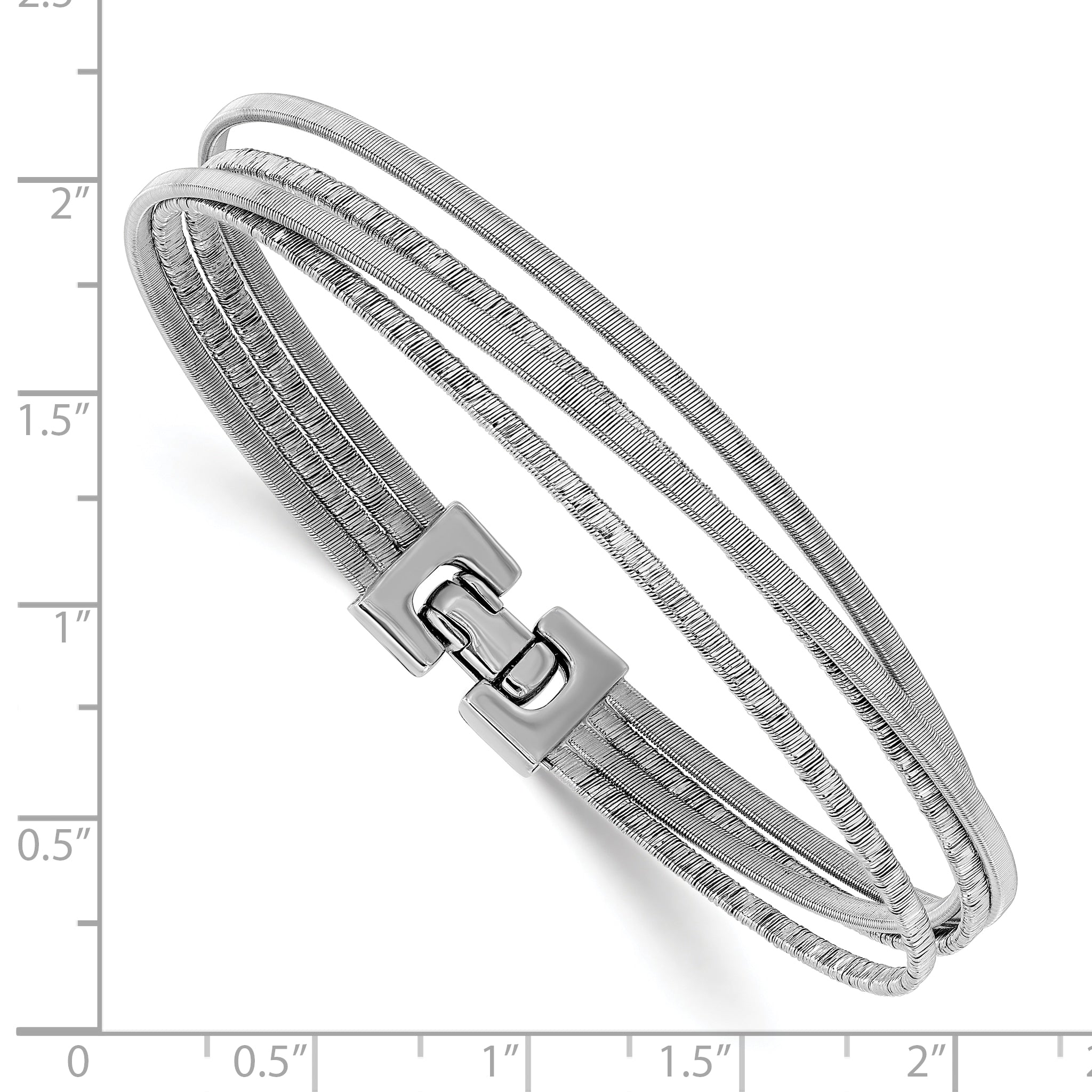 Sterling Silver Rhodium-plated Polished/Brushed Buckle Bangle