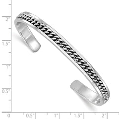 Sterling Silver Rhodium-plated Polished Curb Link Cuff Bangle