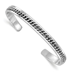 Sterling Silver Rhodium-plated Polished Curb Link Cuff Bangle