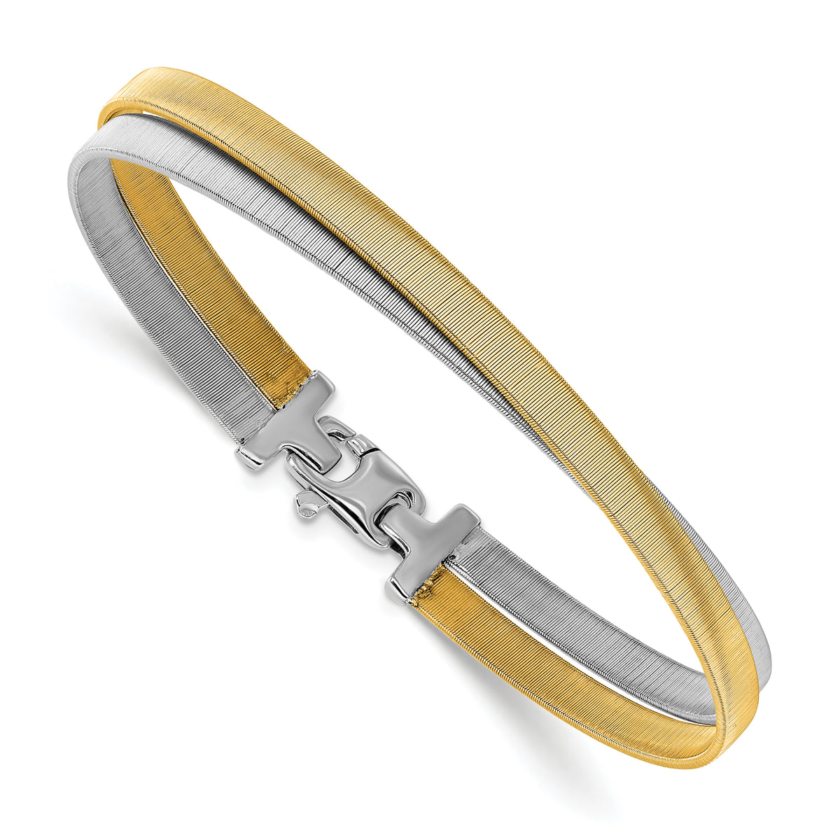 Sterling Silver Rhodium/Gold-plated Polished and Satin Bangle