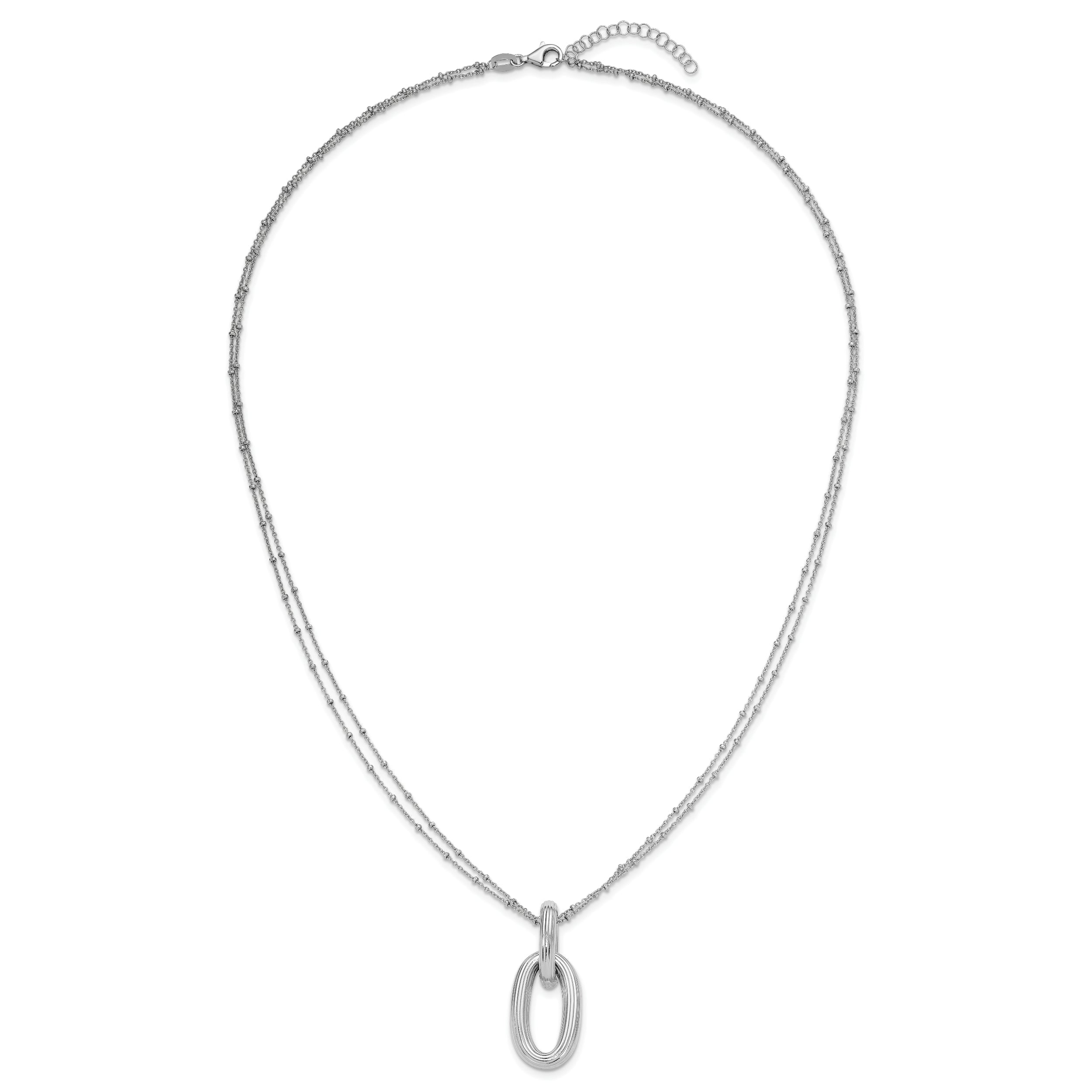 SS Rh-plated Polished 2-strand Oval w/1.5in ext. Necklace