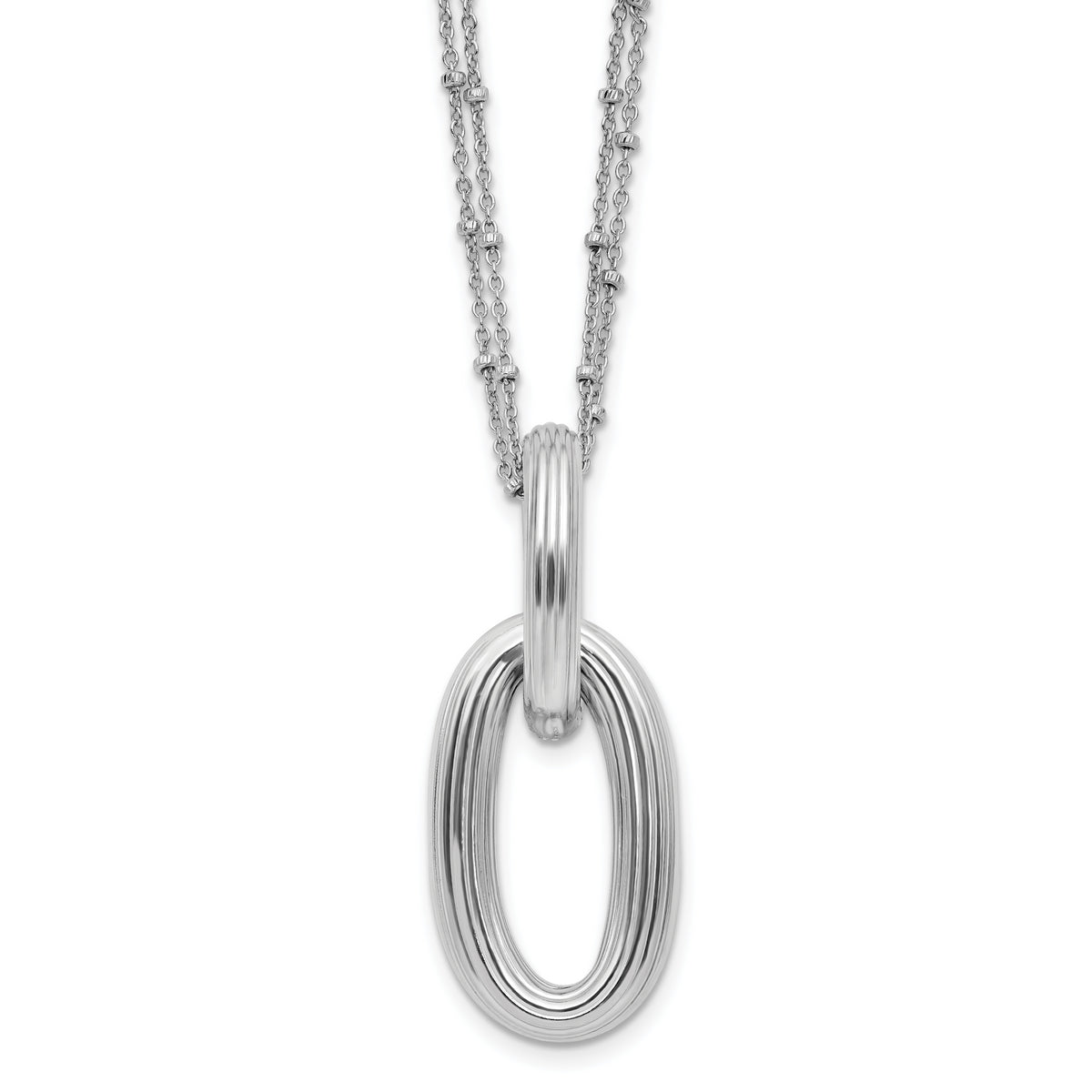 SS Rh-plated Polished 2-strand Oval w/1.5in ext. Necklace