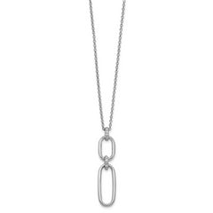 Sterling Silver Rh-plated Polished CZ with 2in ext. Necklace