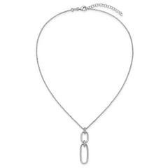 Sterling Silver Rh-plated Polished CZ with 2in ext. Necklace