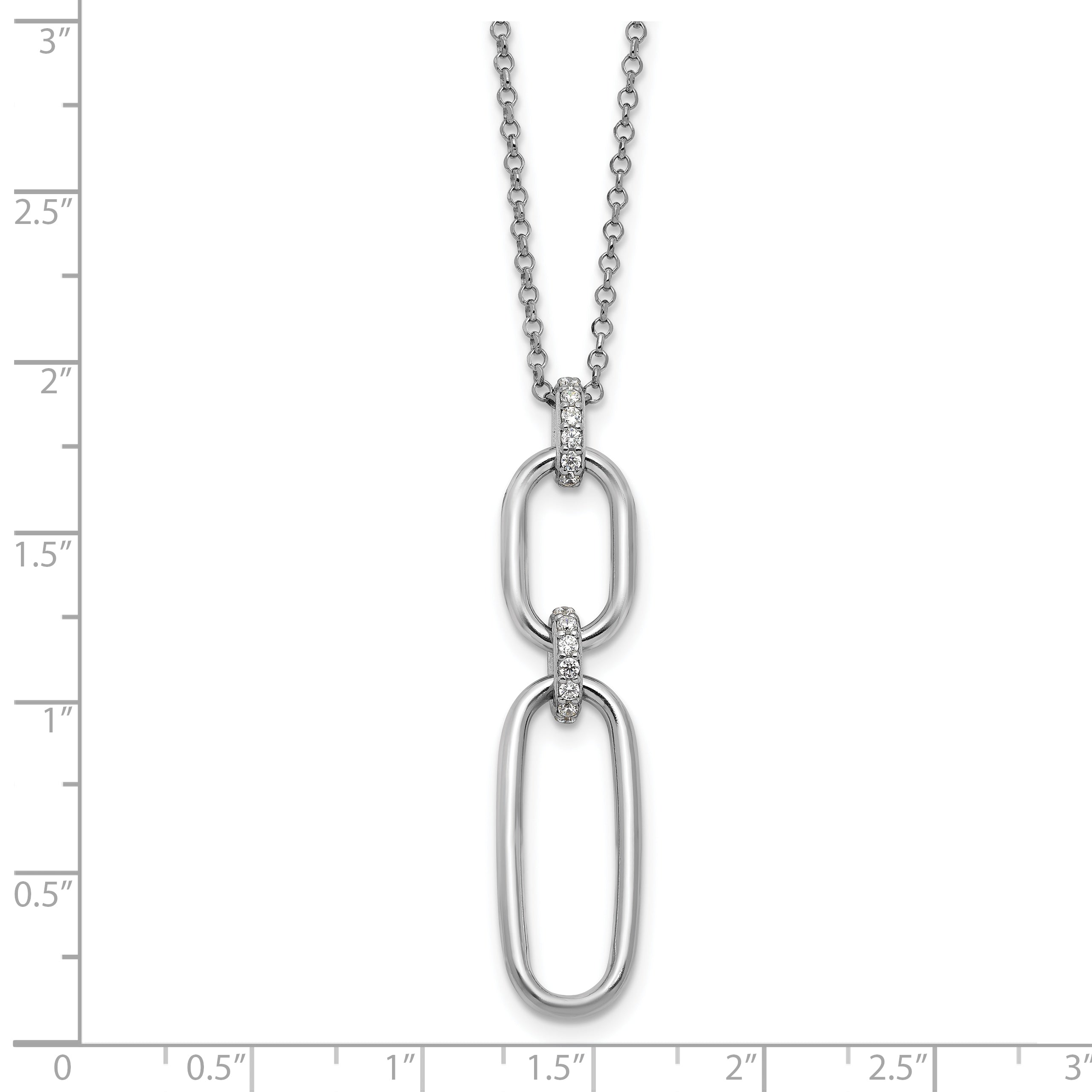 Sterling Silver Rh-plated Polished CZ with 2in ext. Necklace