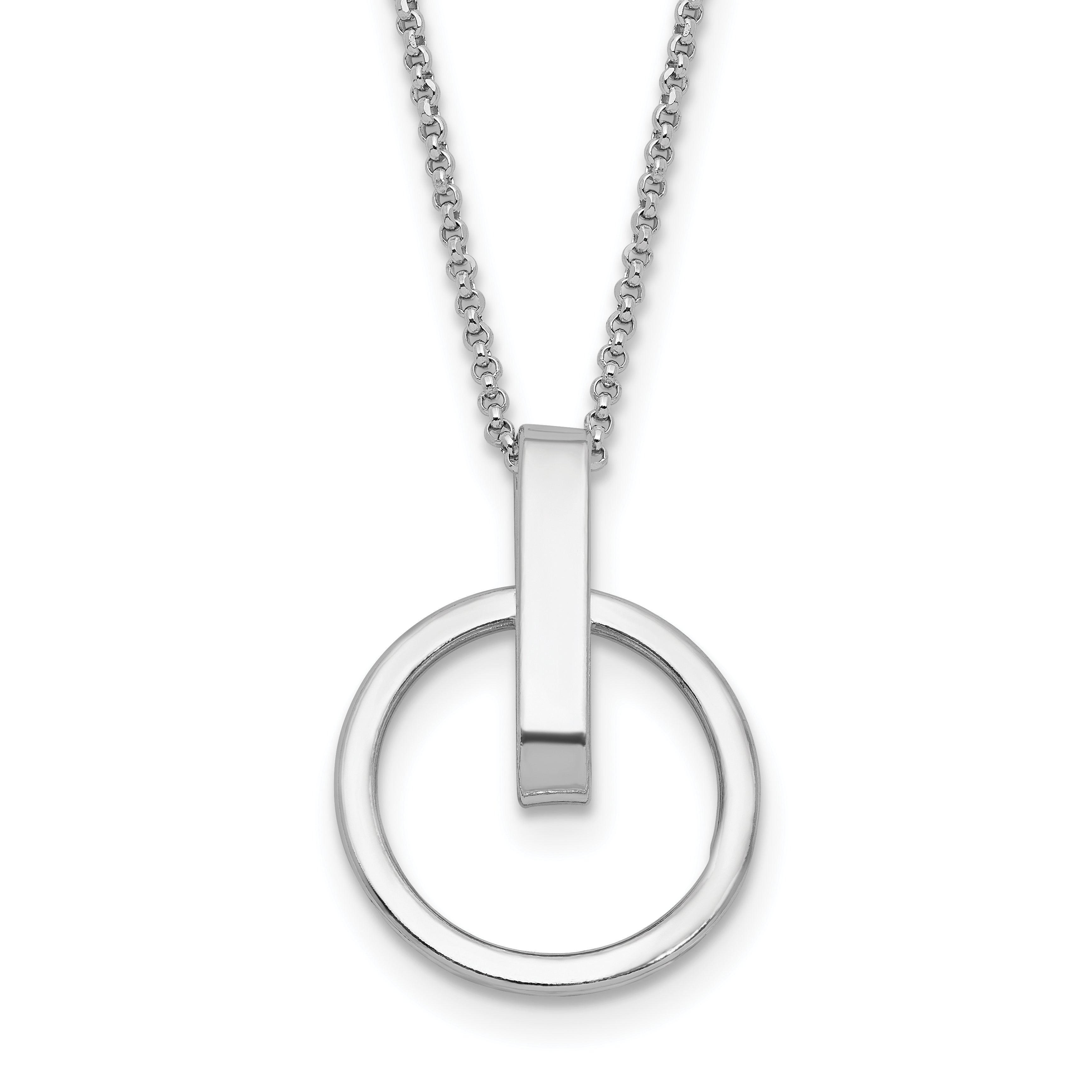 Sterling Silver Rh-plat Polished w/2in ext. Circle Pendant Necklac