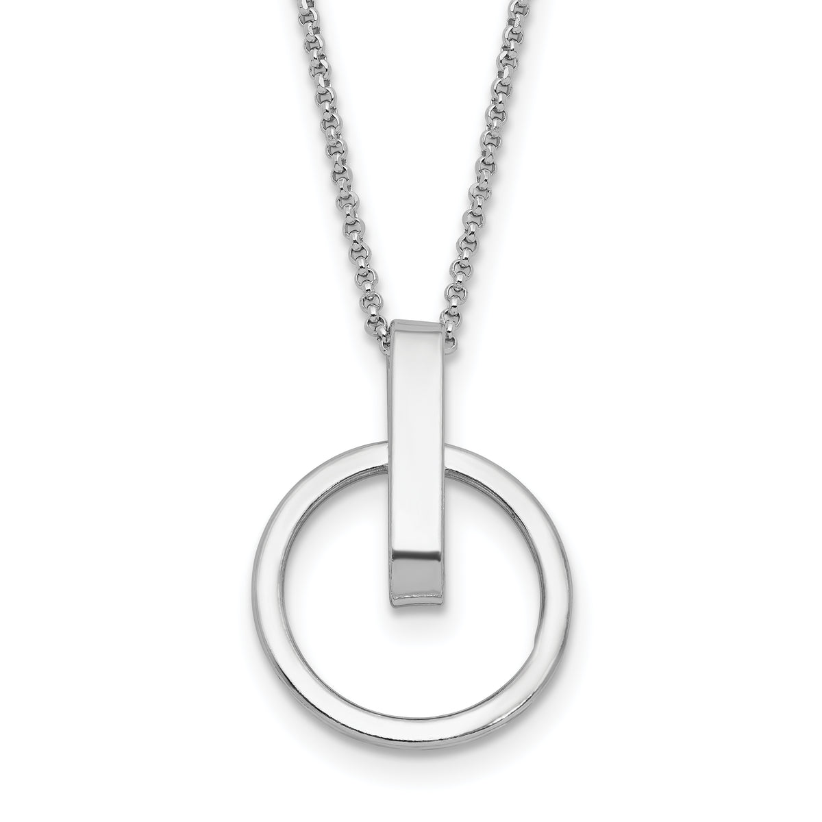 Sterling Silver Rh-plat Polished w/2in ext. Circle Pendant Necklac