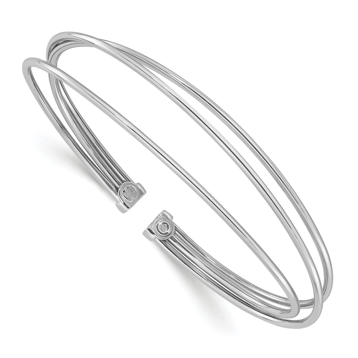 Sterling Silver Rhodium-plated Polished Flexible Cuff Bangle