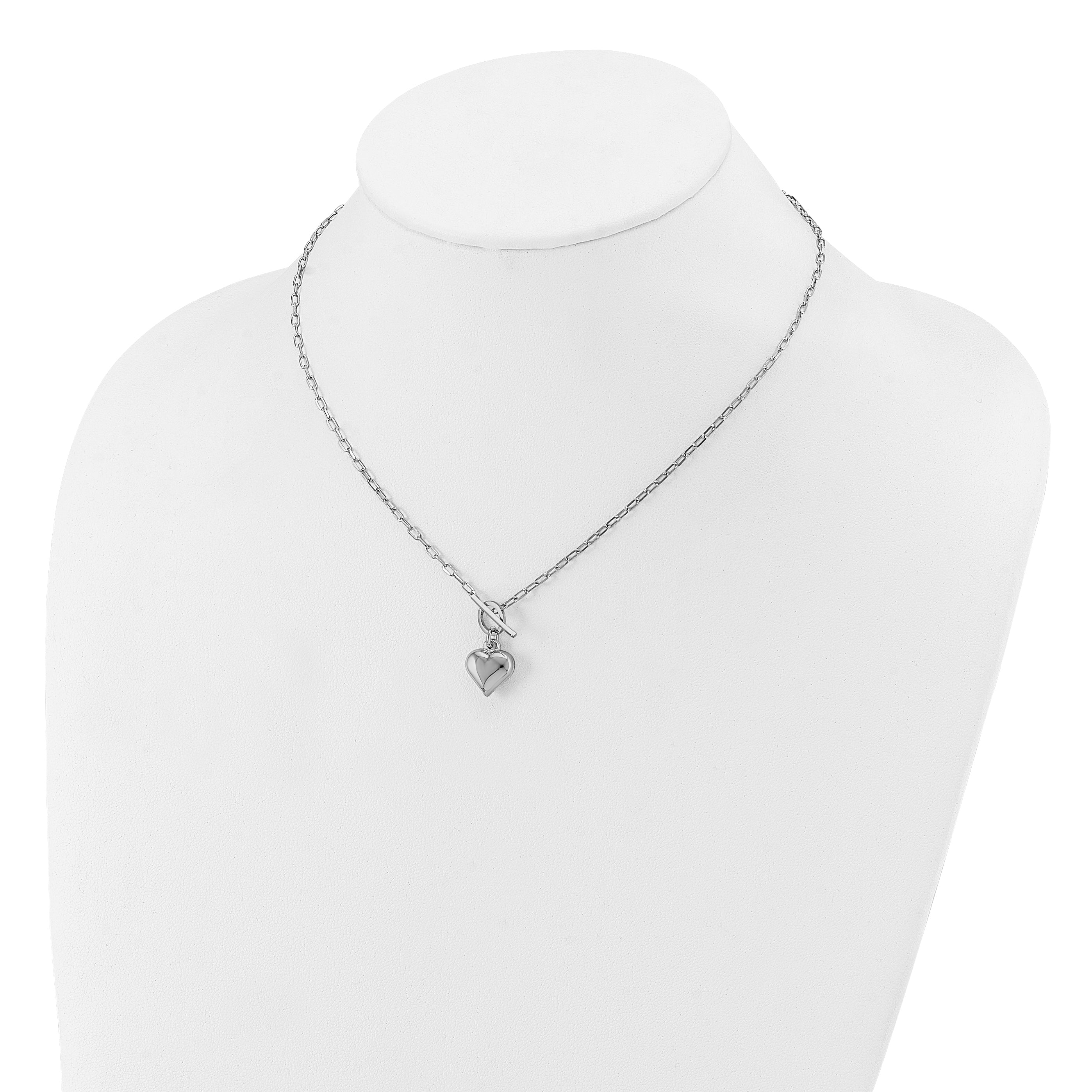 Sterling Silver Rhodium-plated Polished Heart Toggle Necklace