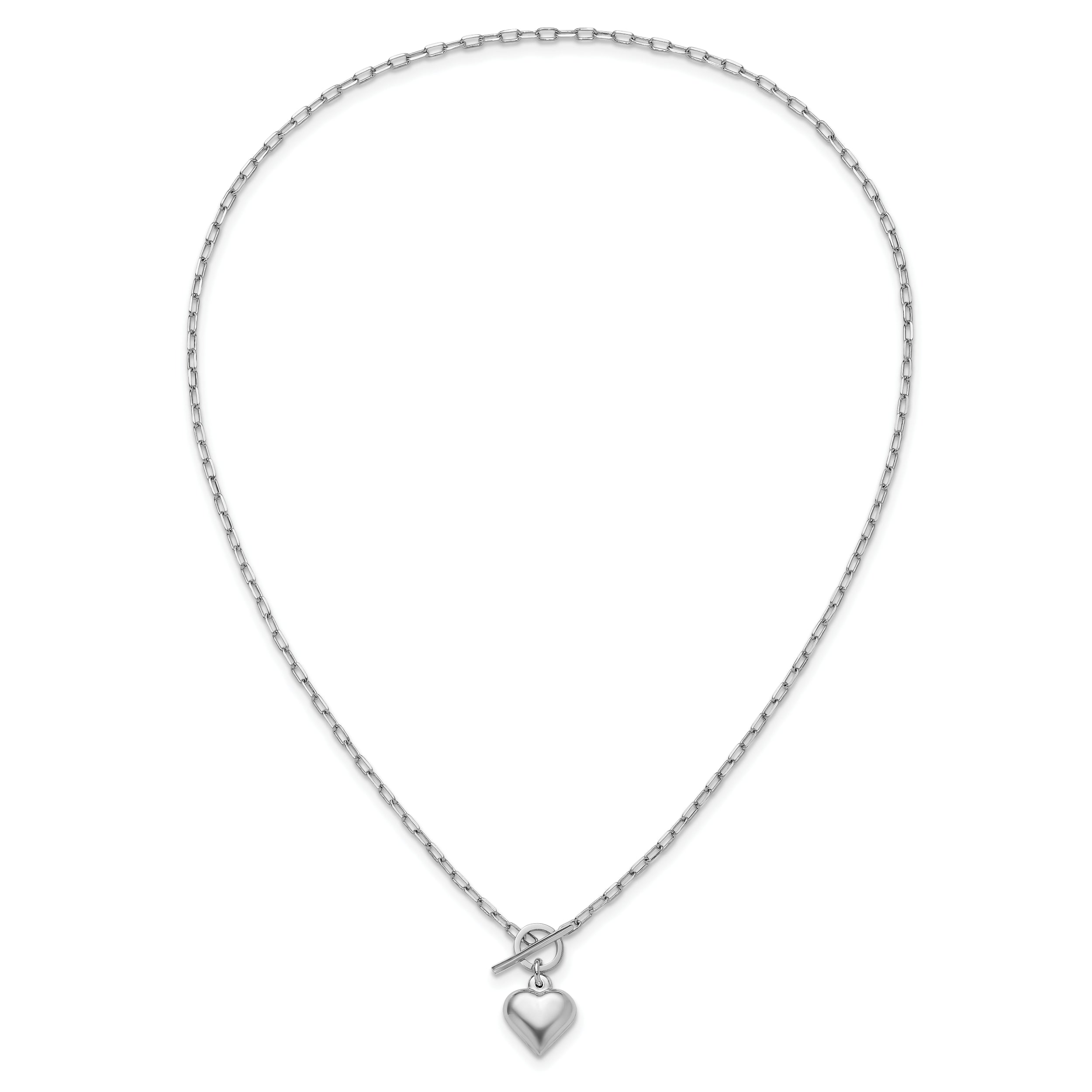 Sterling Silver Rhodium-plated Polished Heart Toggle Necklace