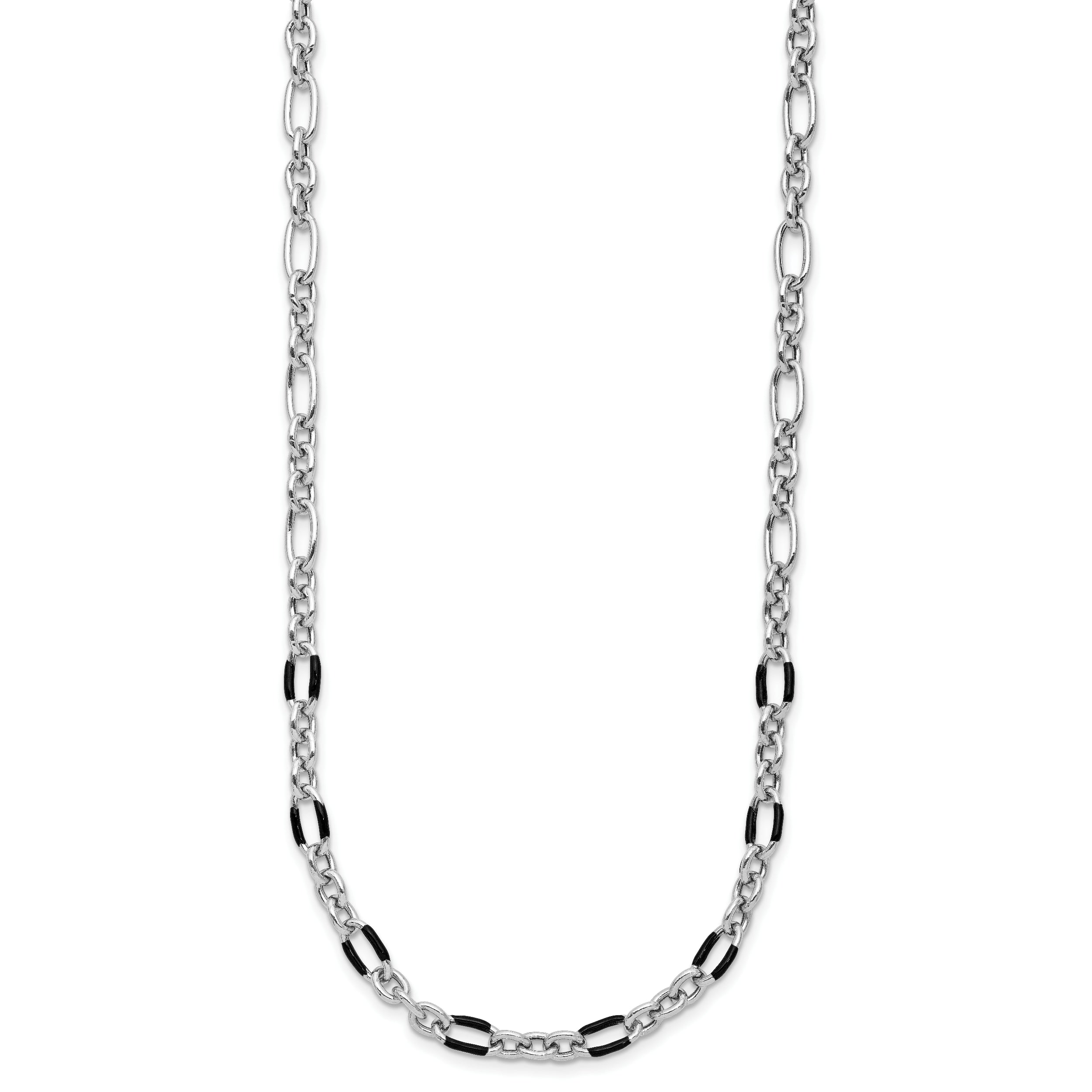 Sterling Silver Rhodium-plated w/Enamel Link w/2in ext. Necklace