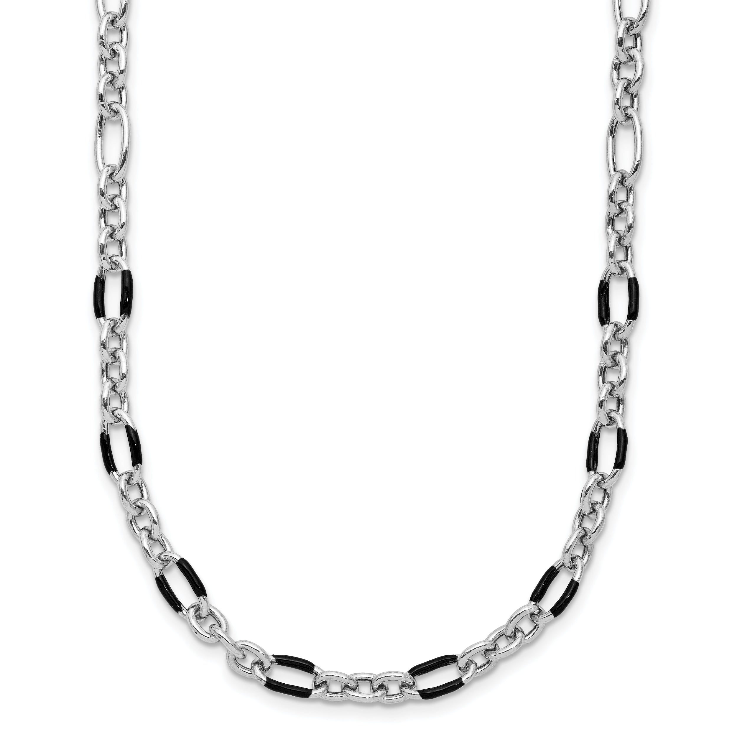 Sterling Silver Rhodium-plated w/Enamel Link w/2in ext. Necklace