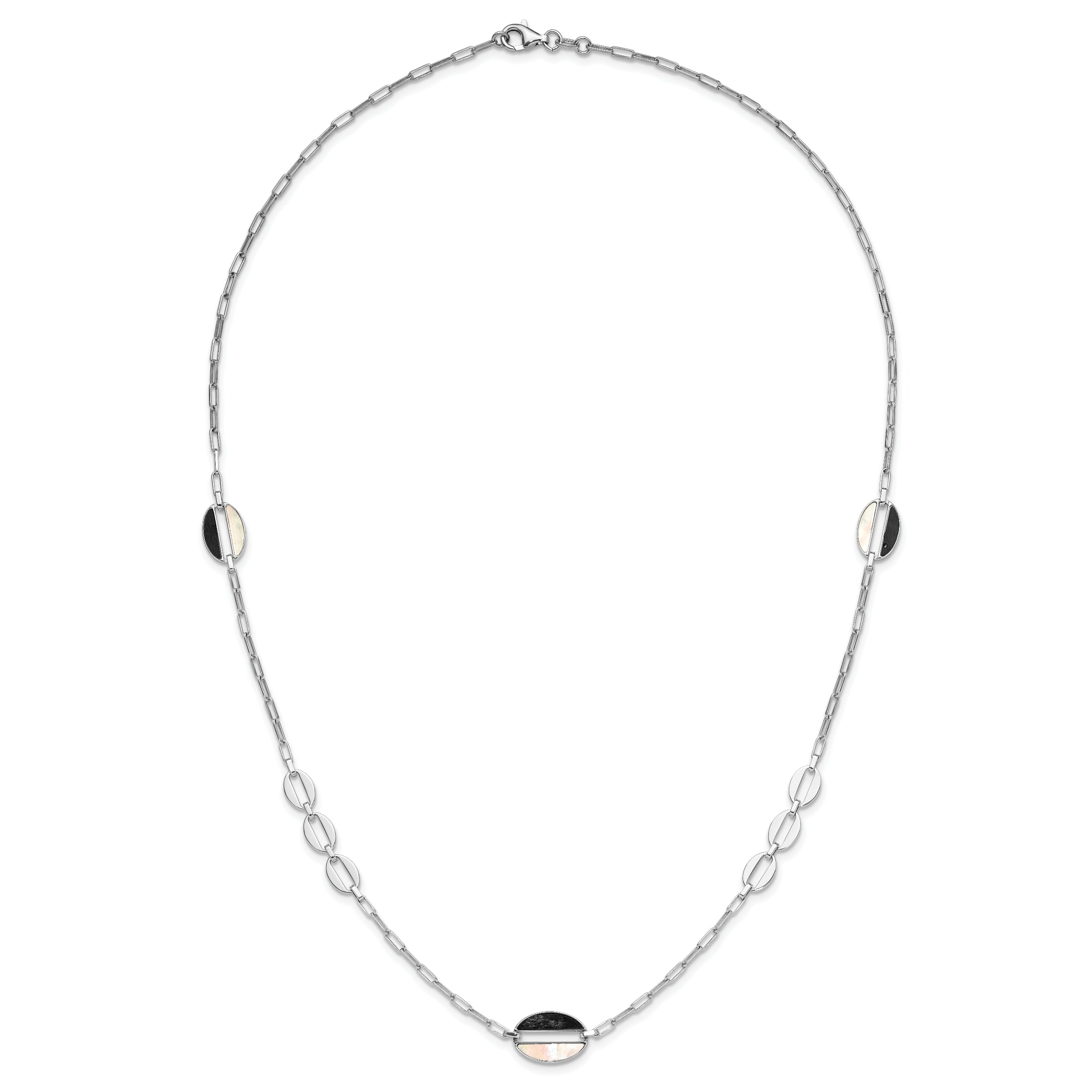 Sterling Silver Rhodium-plated Black and White MOP Necklace