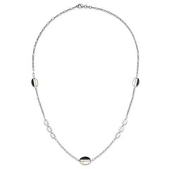 Sterling Silver Rhodium-plated Black and White MOP Necklace