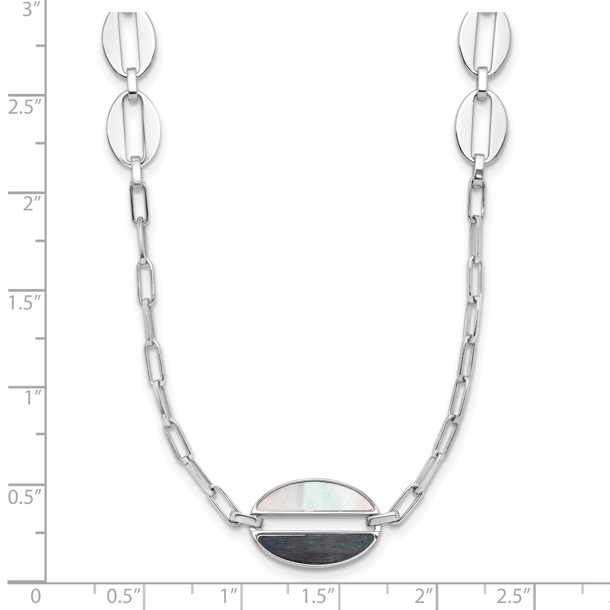 Sterling Silver Rhodium-plated Black and White MOP Necklace