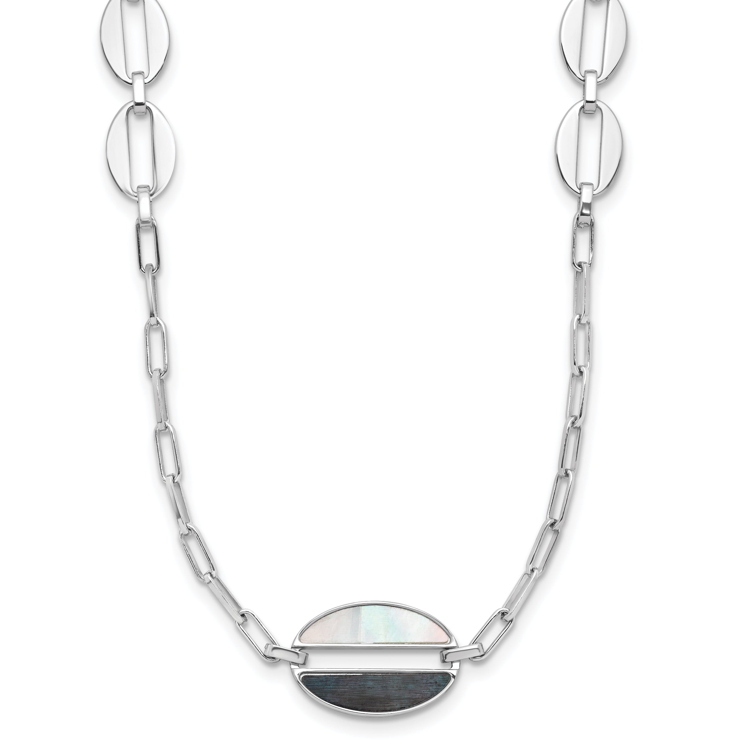 Sterling Silver Rhodium-plated Black and White MOP Necklace