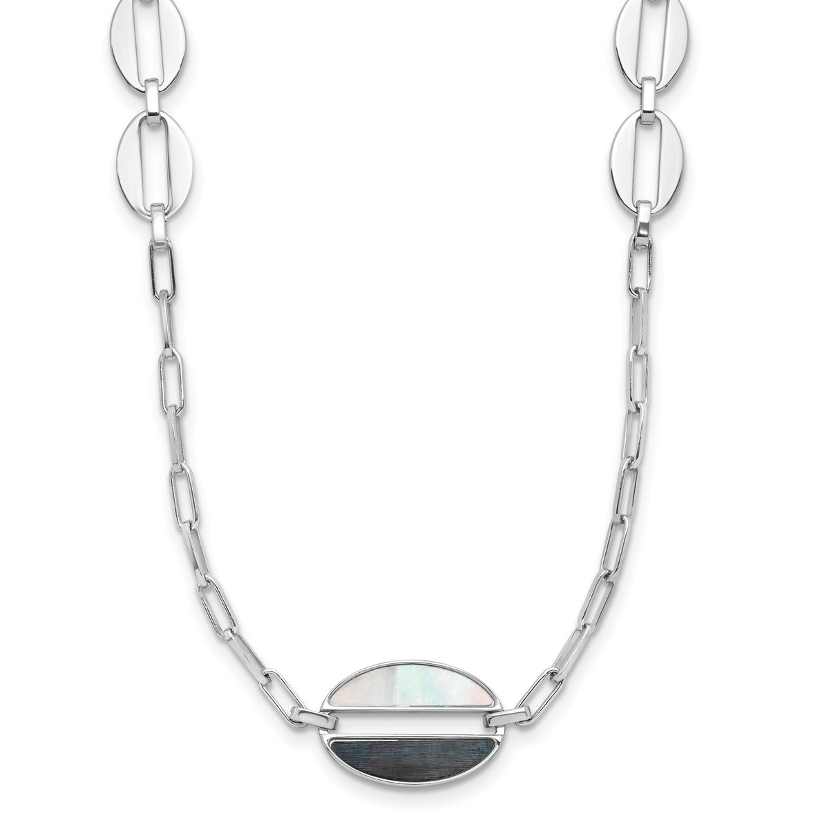 Sterling Silver Rhodium-plated Black and White MOP Necklace