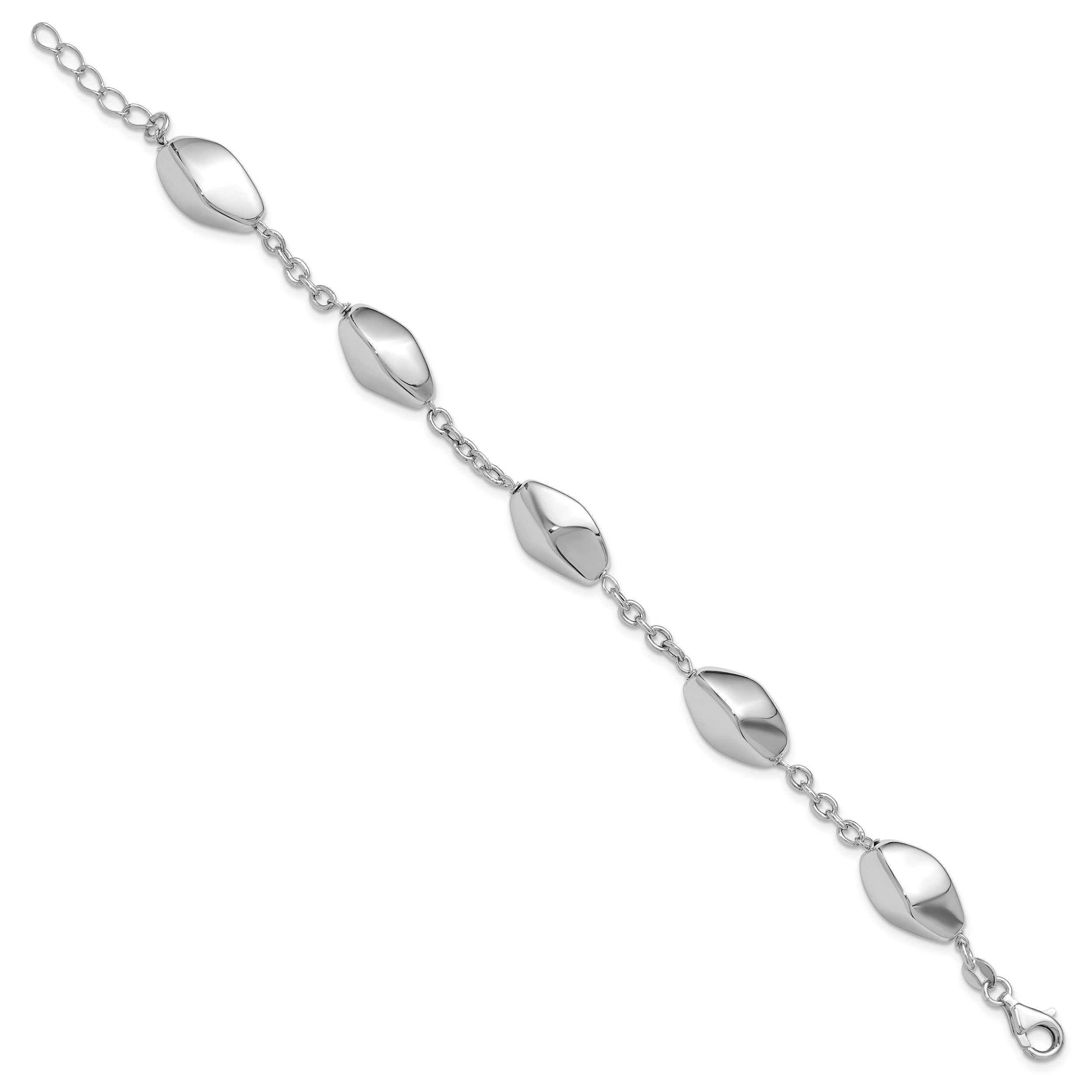 Sterling Silver Rhodium-plated Polished with .75in ext. Bracelet